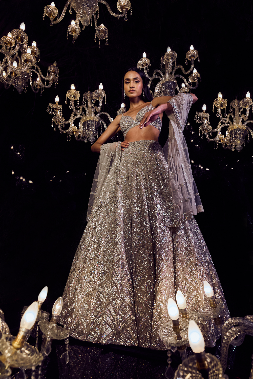 Samiksha Pednekar in Silver Crystal Lehenga Set