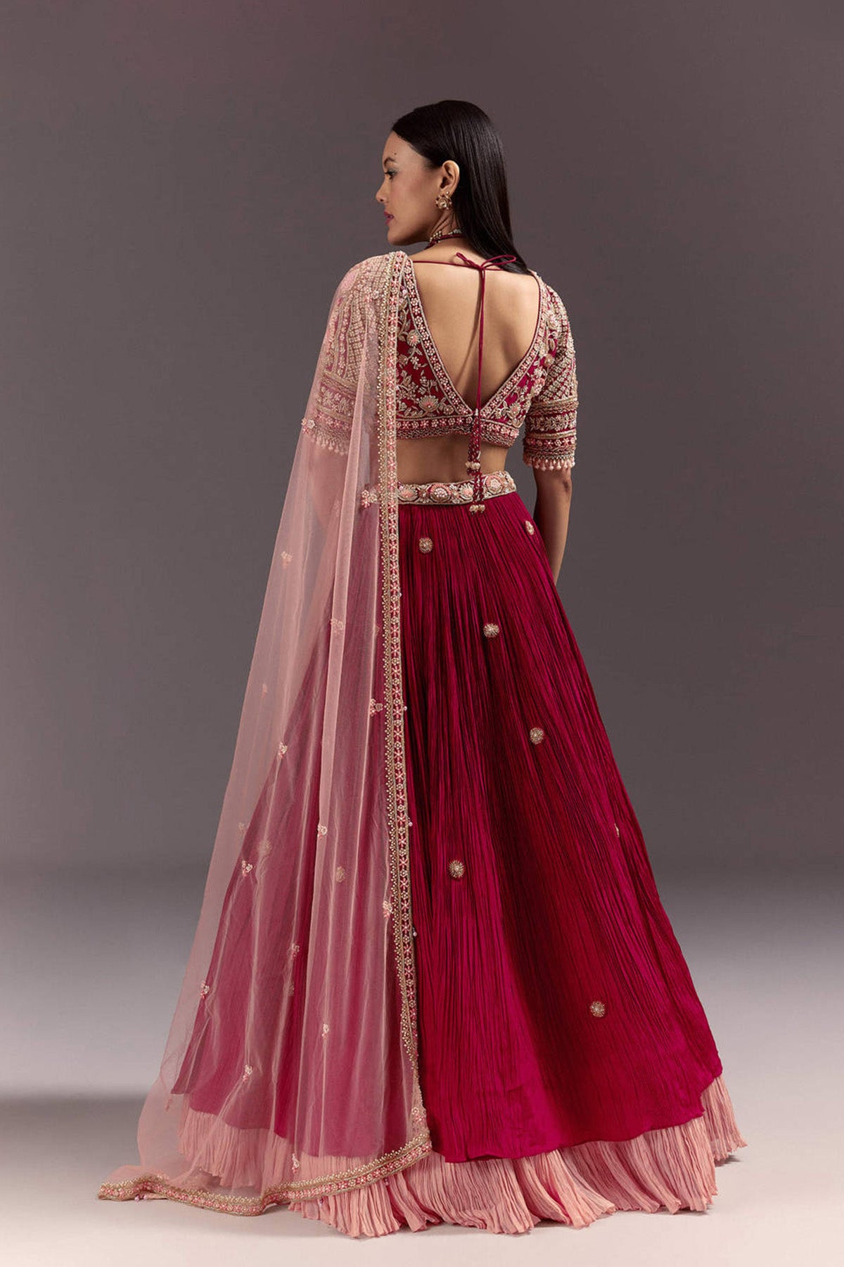 Red Zardosi Embroidered Lehenga Set With Tassel Blouse - Ready to Ship