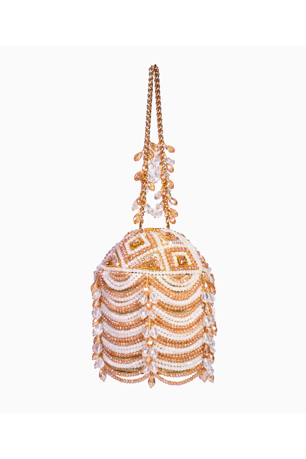Evara Gold Georgette Embellished Bucket Bag