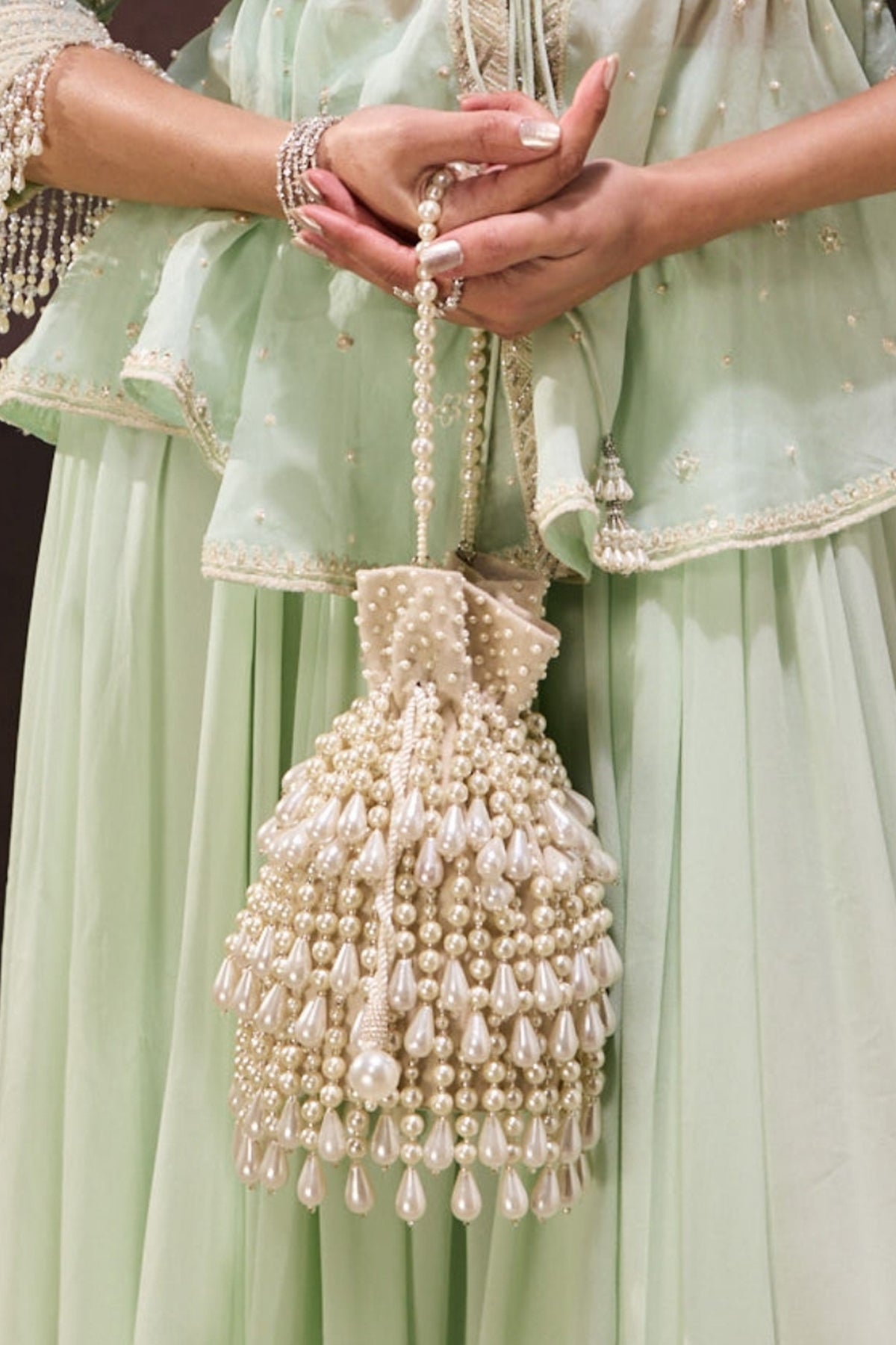 Zarah Ivory Pearl Suede Bucket Bag