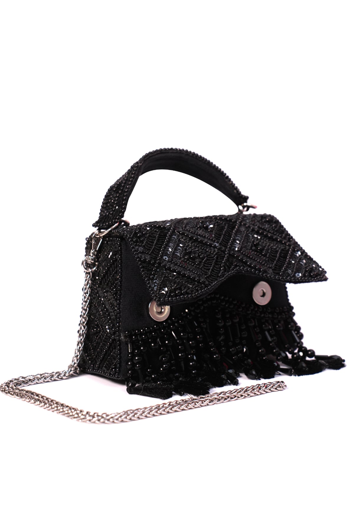 Elara Black Suede Embellished Box Bag