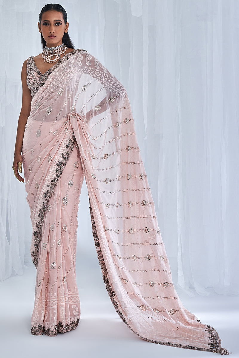 Snow Rose Kamdani Chikankari Sari