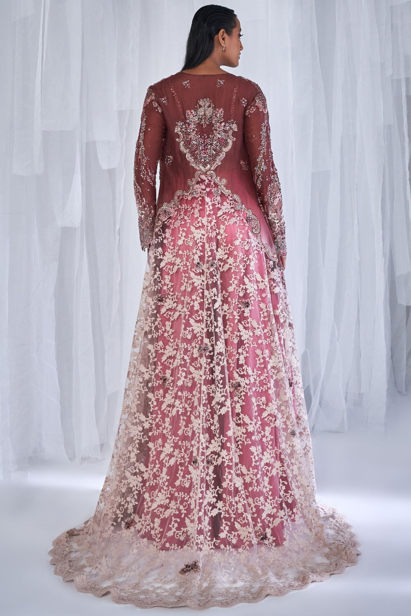 Oeshi Ombre Organza And Chantilly Jacket And Sharara Set