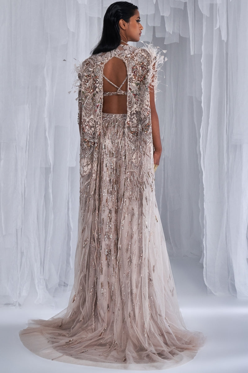 Amethyst Ivory Tulle Fitted Skirt And Jacket Set