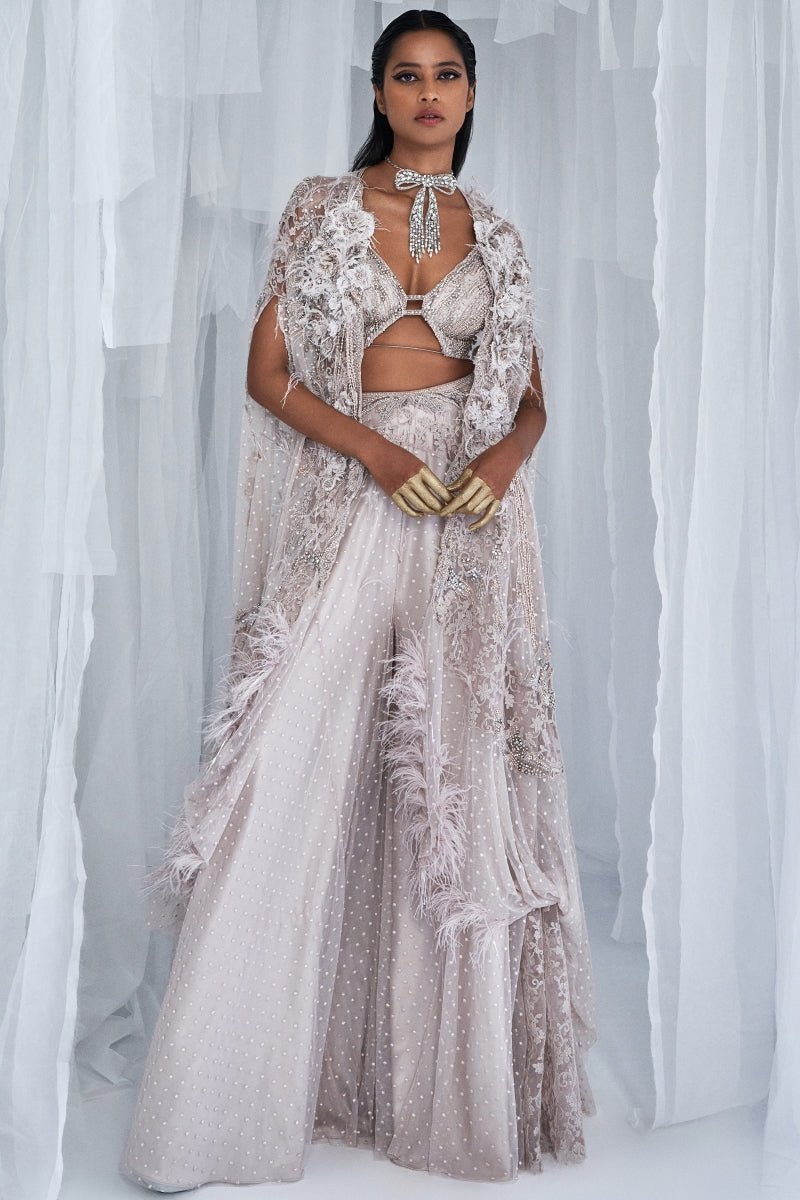 Eliza Sharara Set With Cape And Blouse