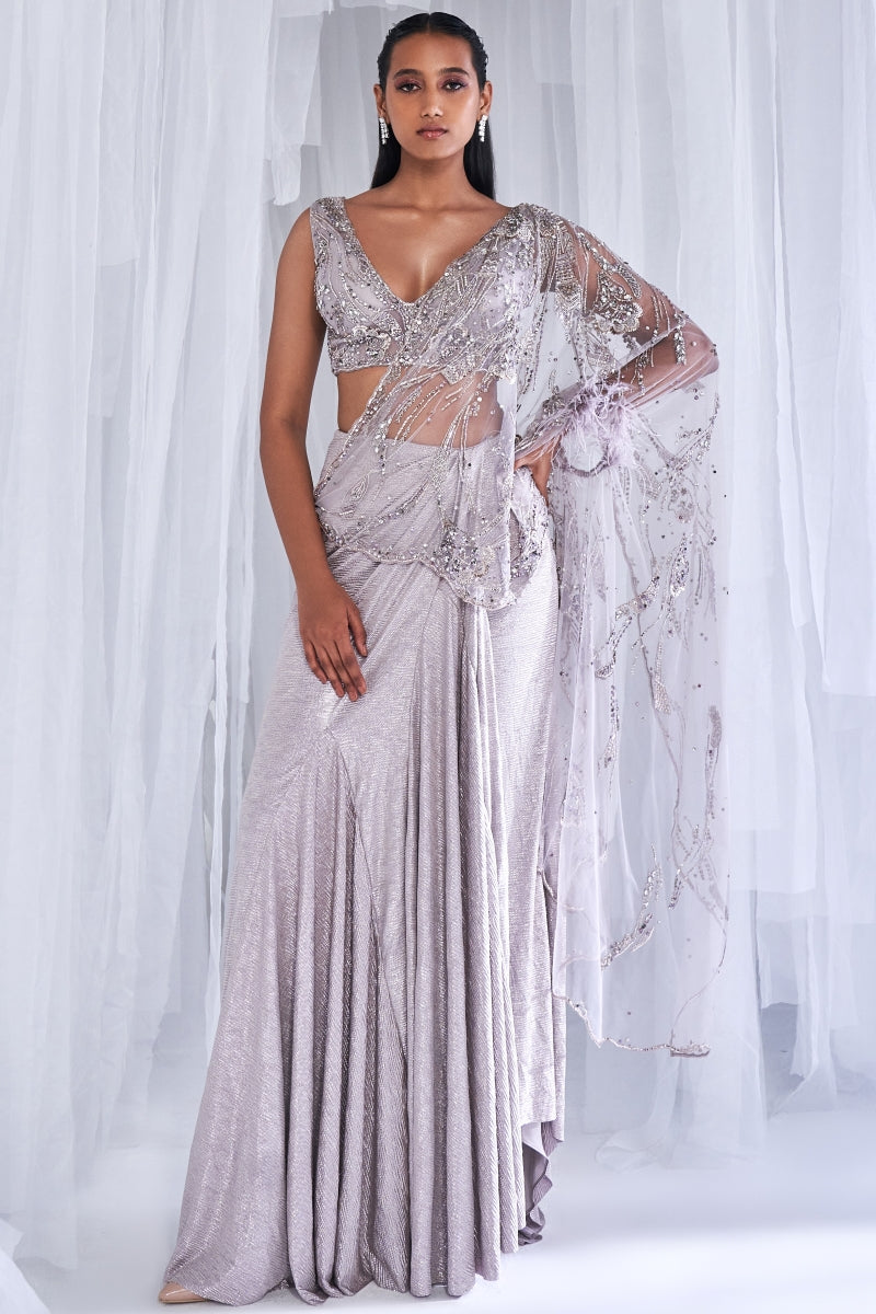 Amoudi Ray Drape Sari Gown Set