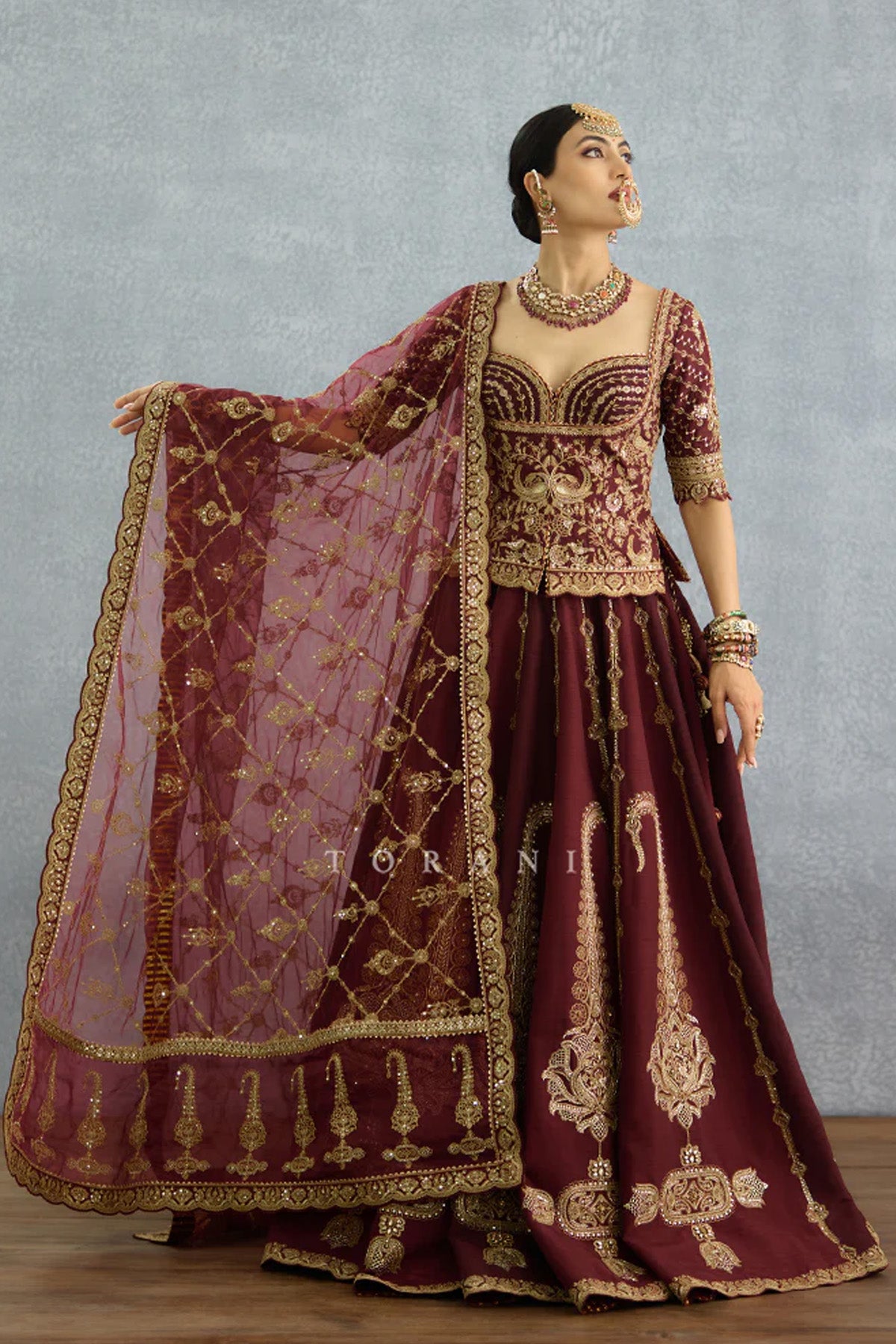 Qarmazi Mazneen Lehenga Set