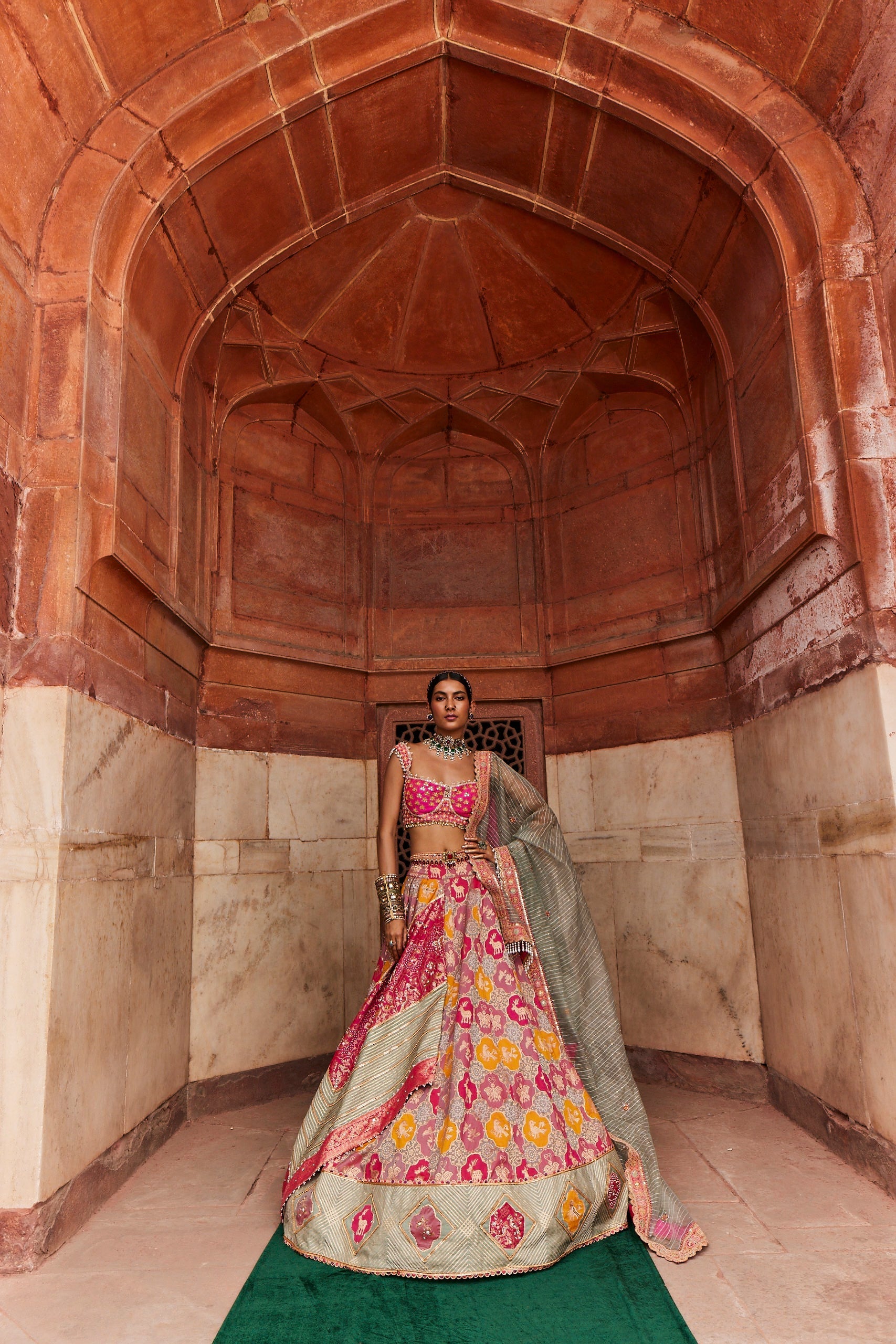 Hot Pink Banarsi Woven Lehenga