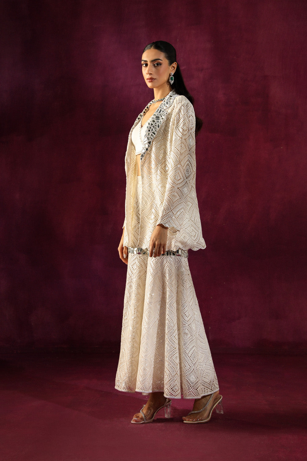 Lace Mirrorwrok Scallop Blazer
