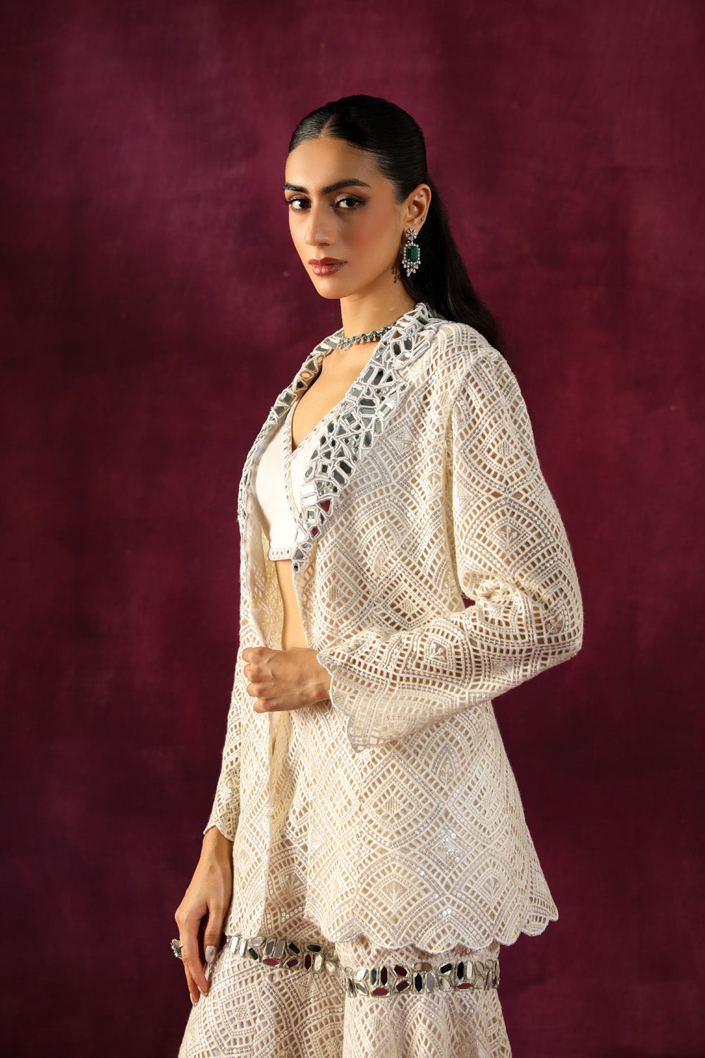 Lace Mirrorwrok Scallop Blazer