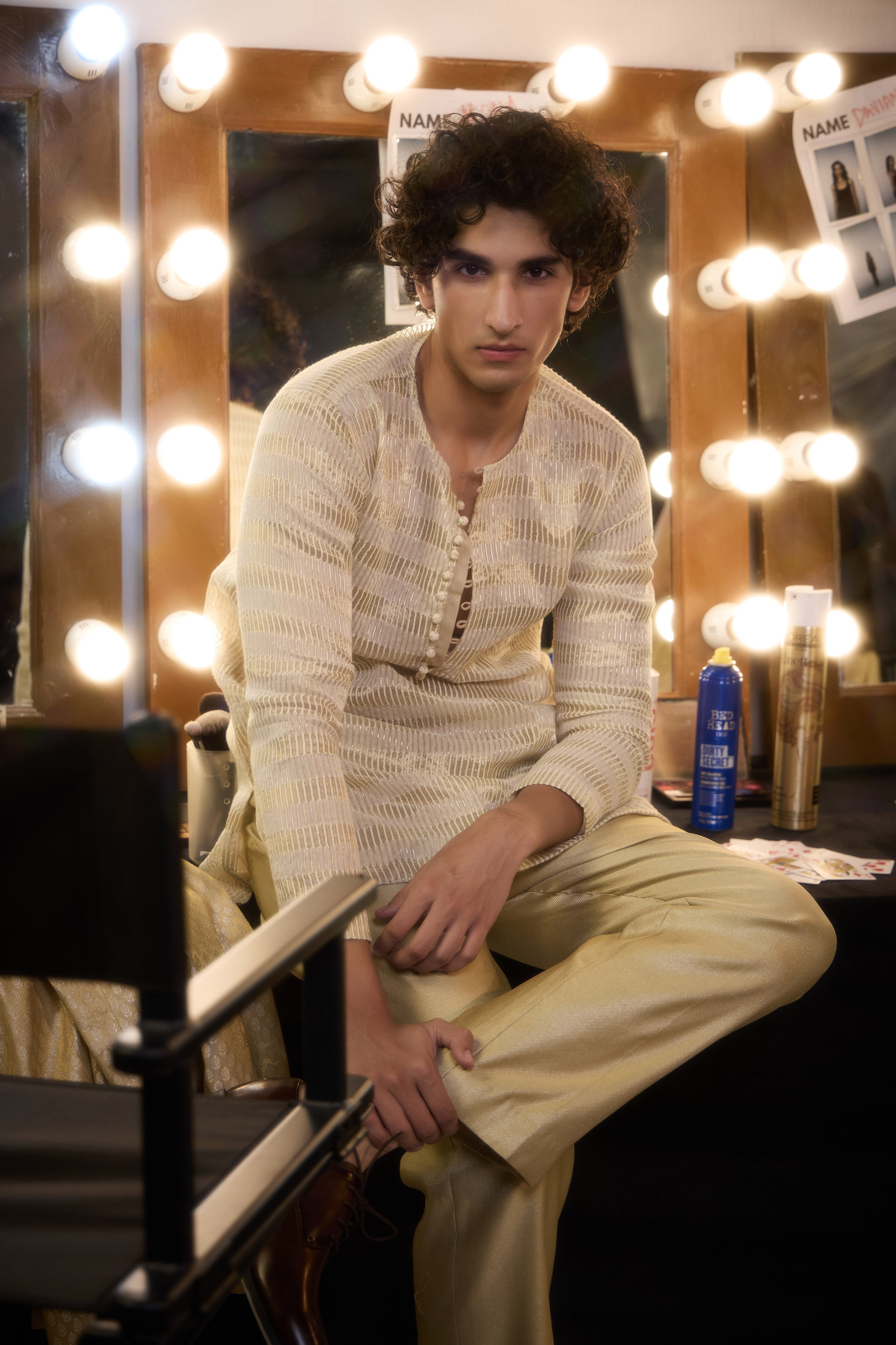 Silver Chanderi Tissue Short Kurta with Potli Button