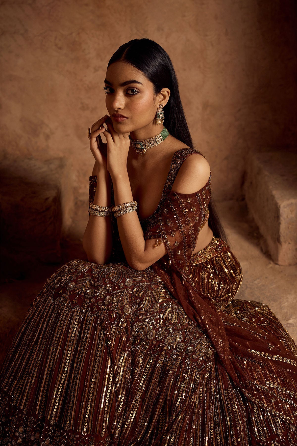 Metallic Gold Embellished Lehenga Set