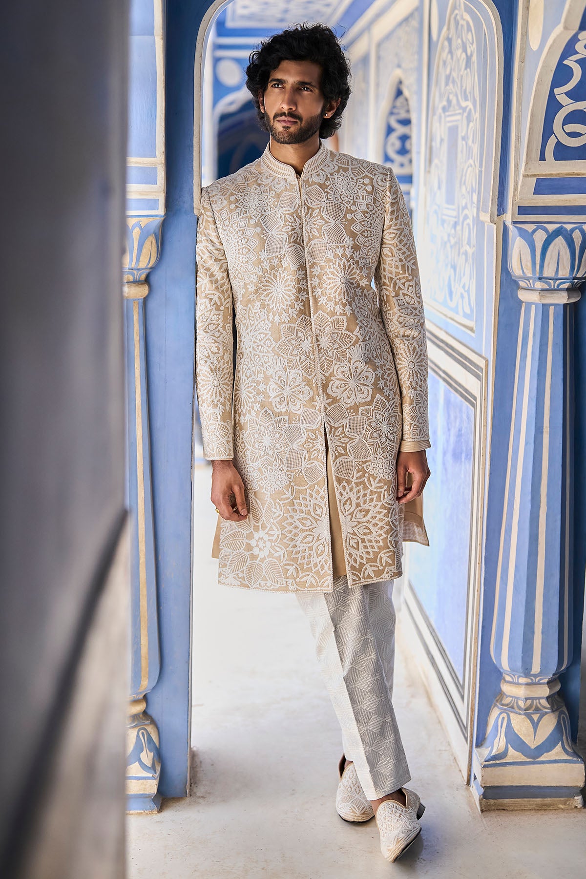 Nude Cream Sherwani Set