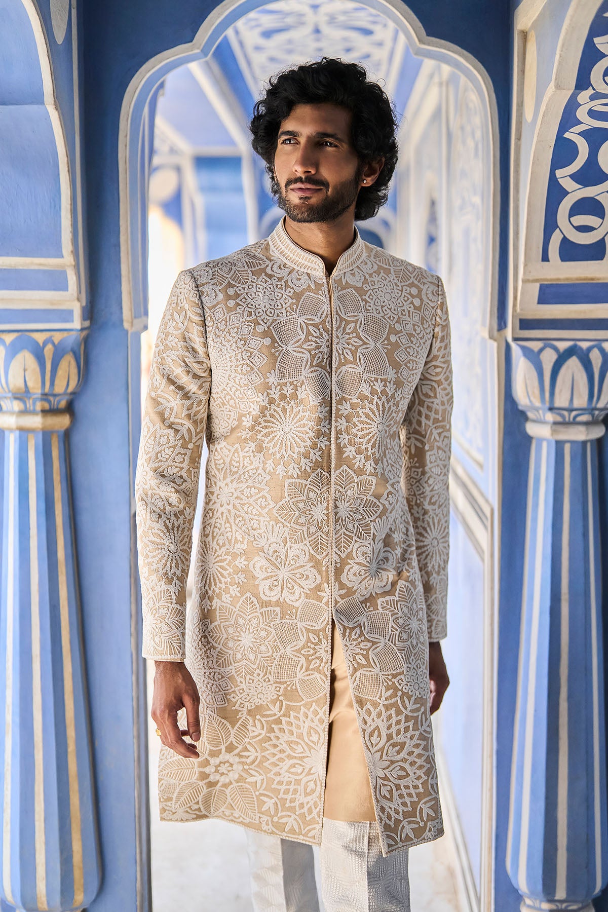 Nude Cream Sherwani Set