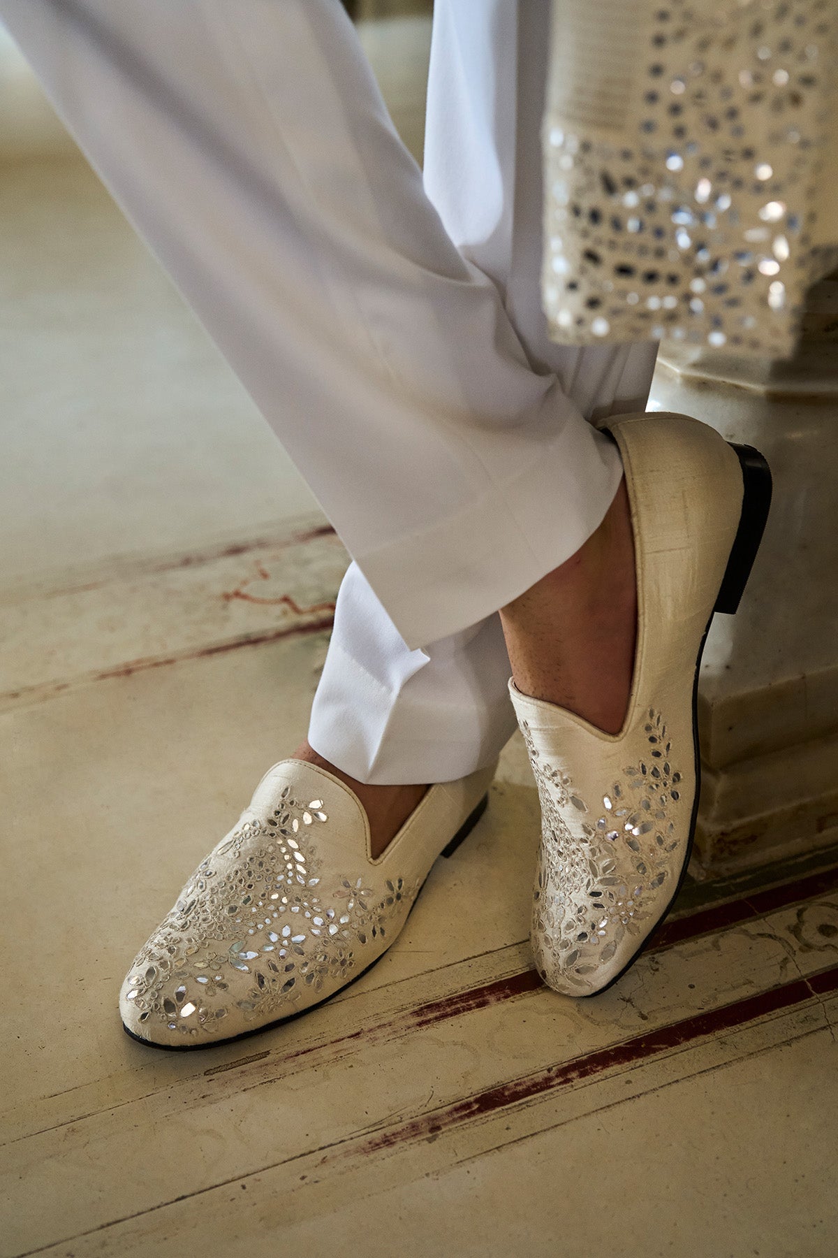 Ivory Mirror Work Sherwani Set