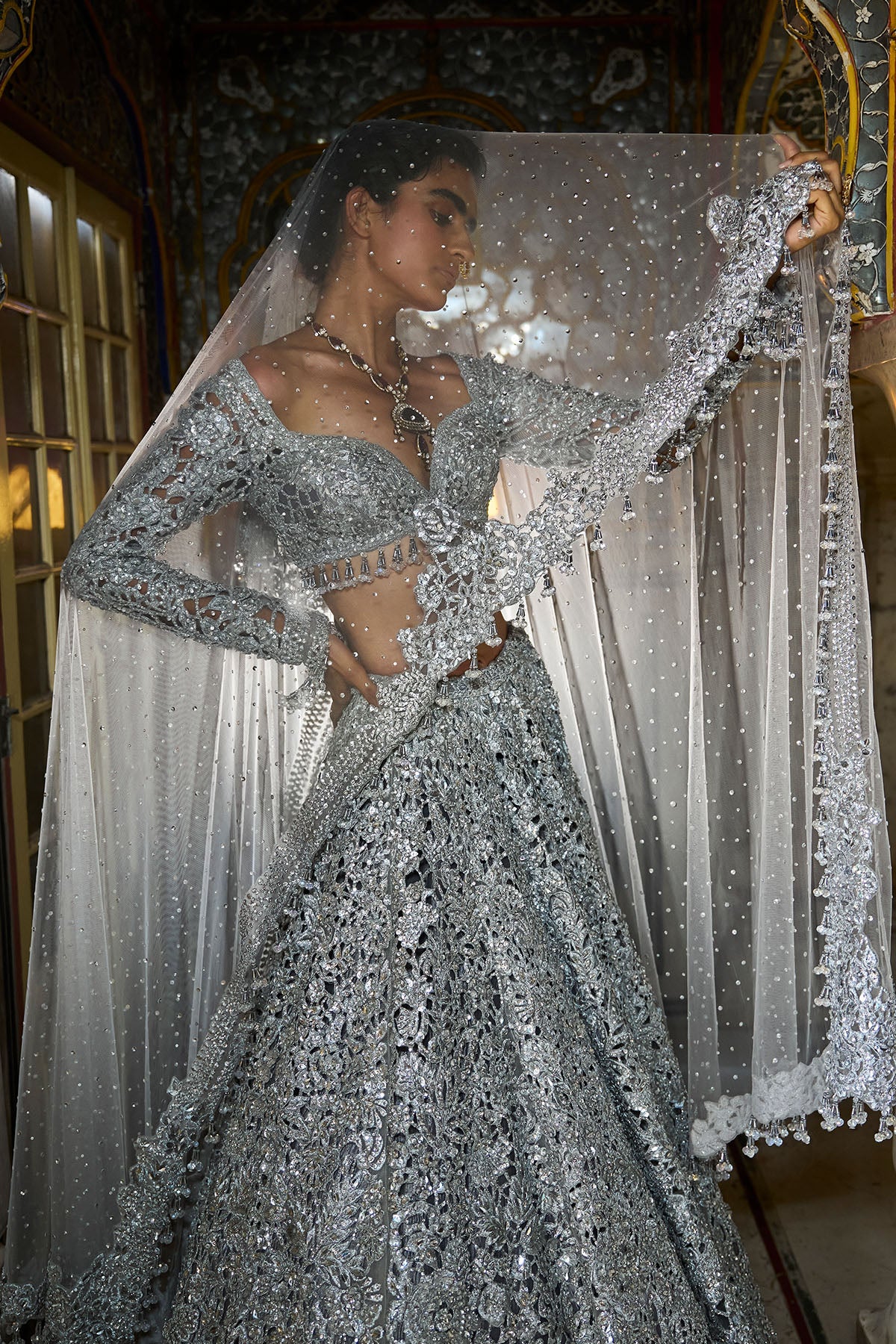 Silver Cut Work Lehenga Set