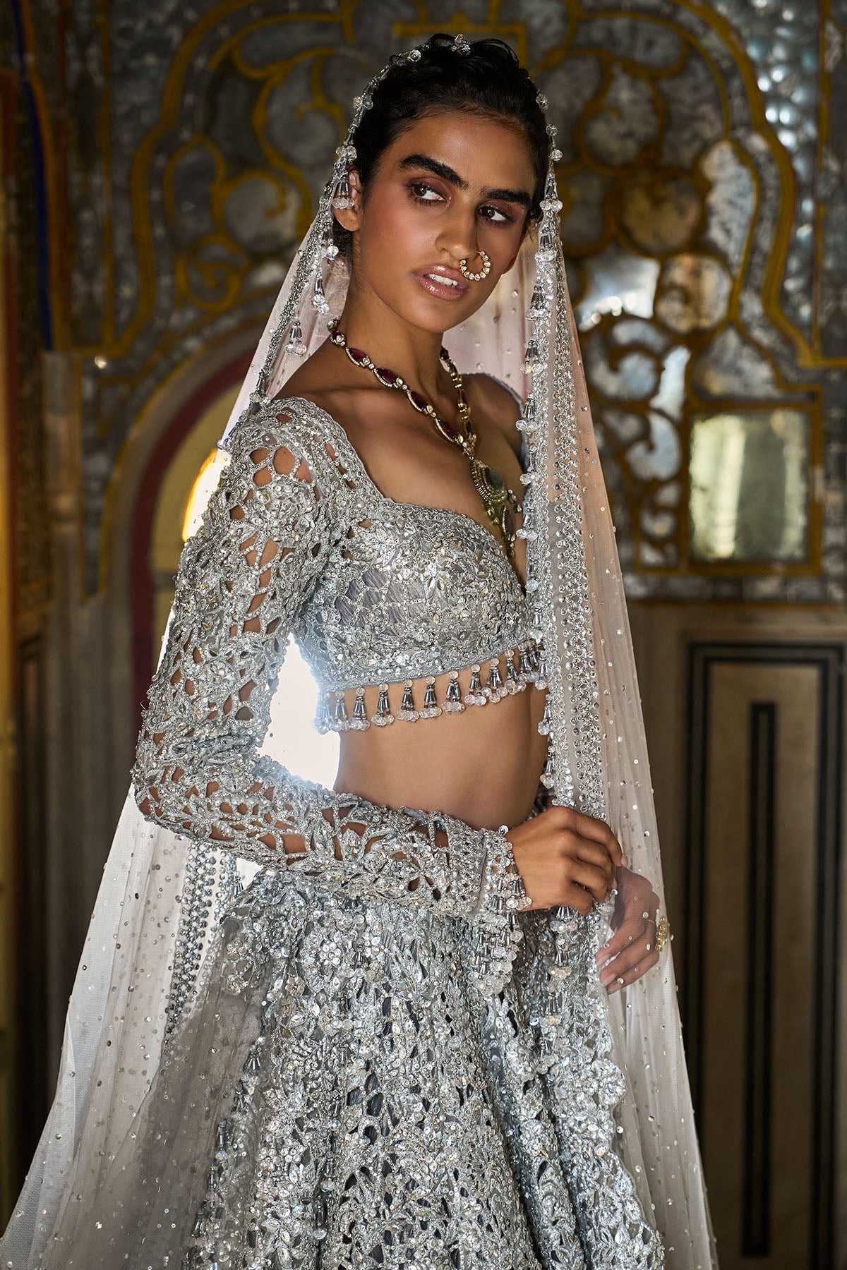 Silver Cut Work Lehenga Set