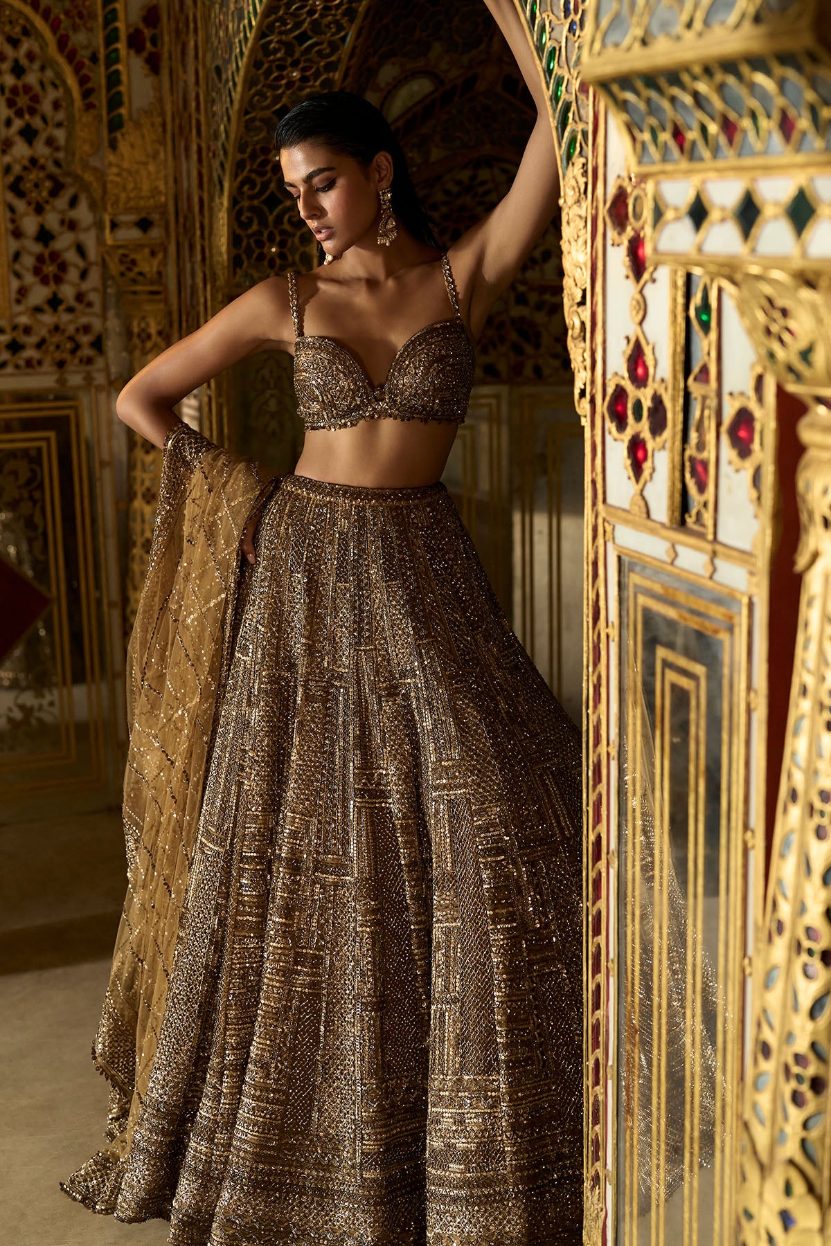 Antique Gold Sequin Lehenga Set