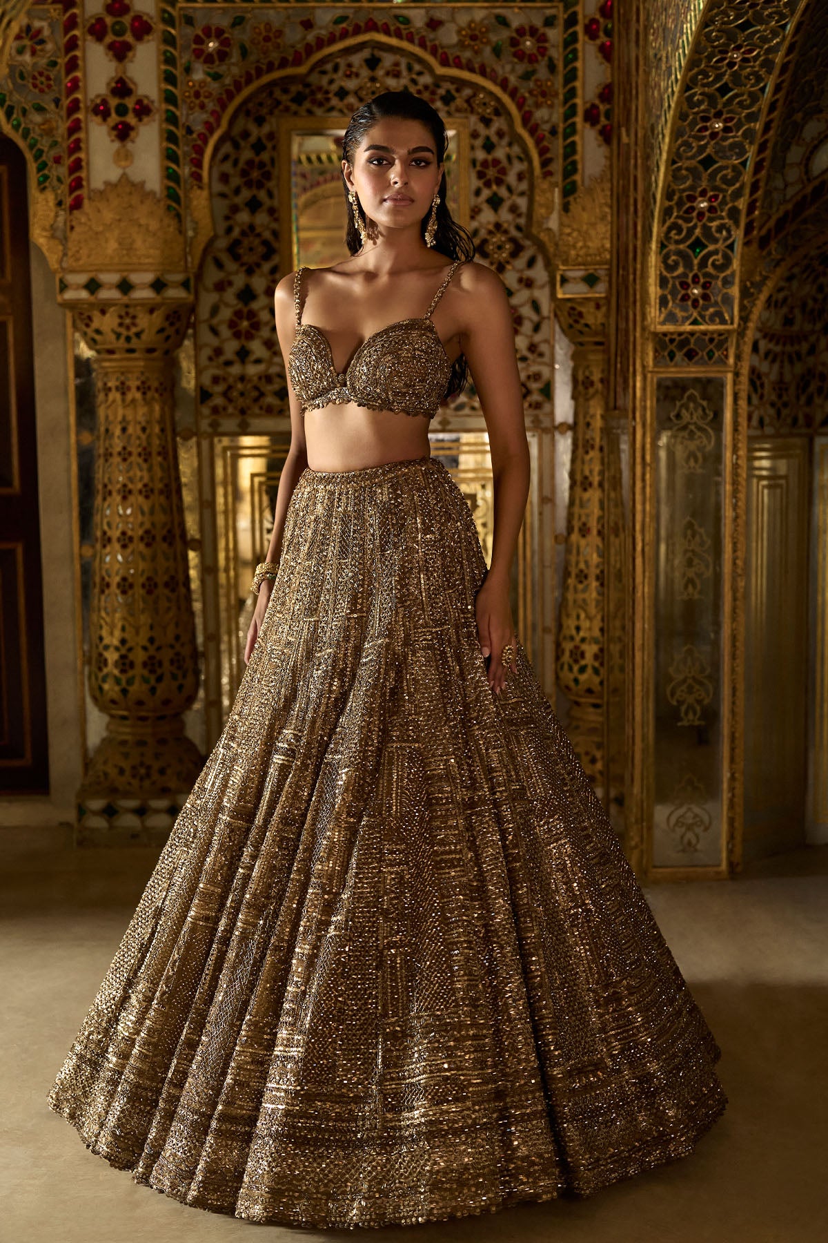 Antique Gold Sequin Lehenga Set