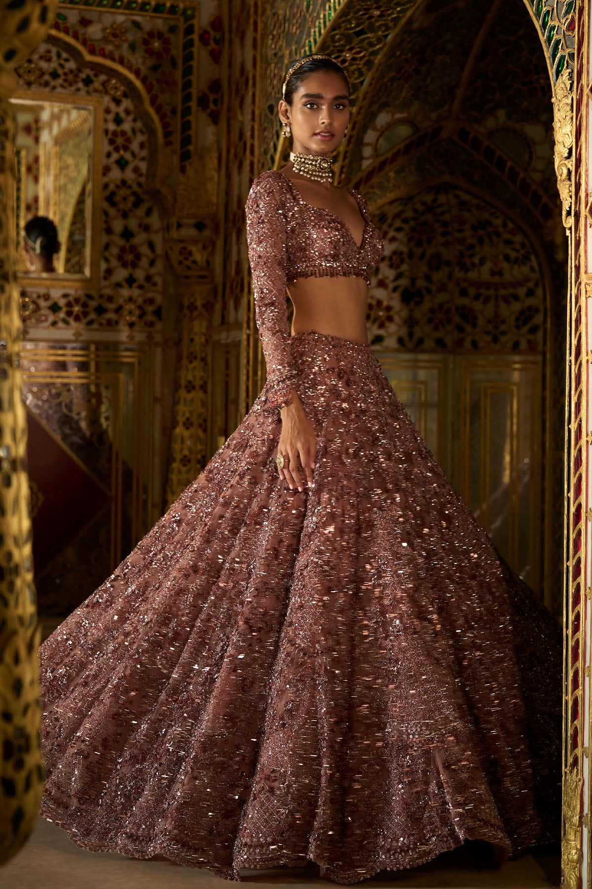 Plum Crystal Lehenga Set