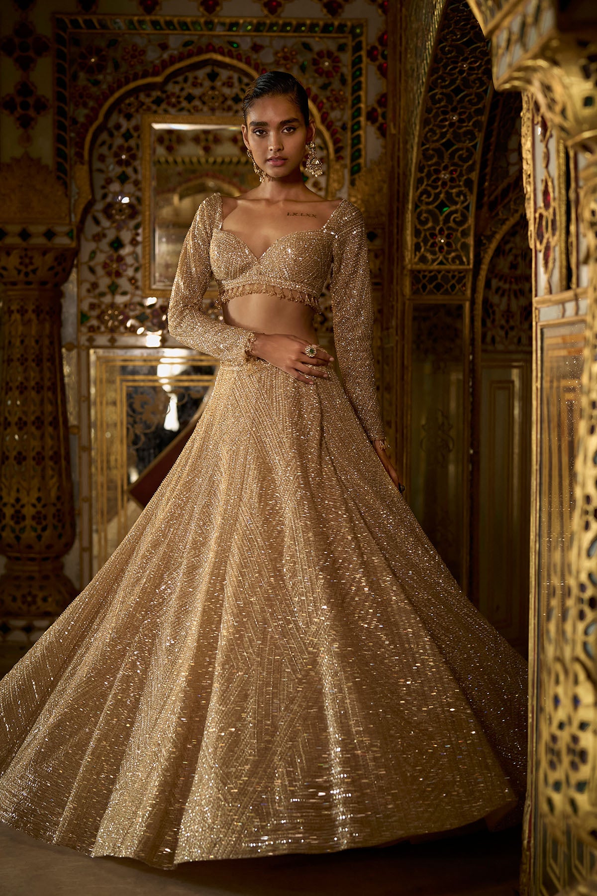 Gold Sequin Lehenga Set