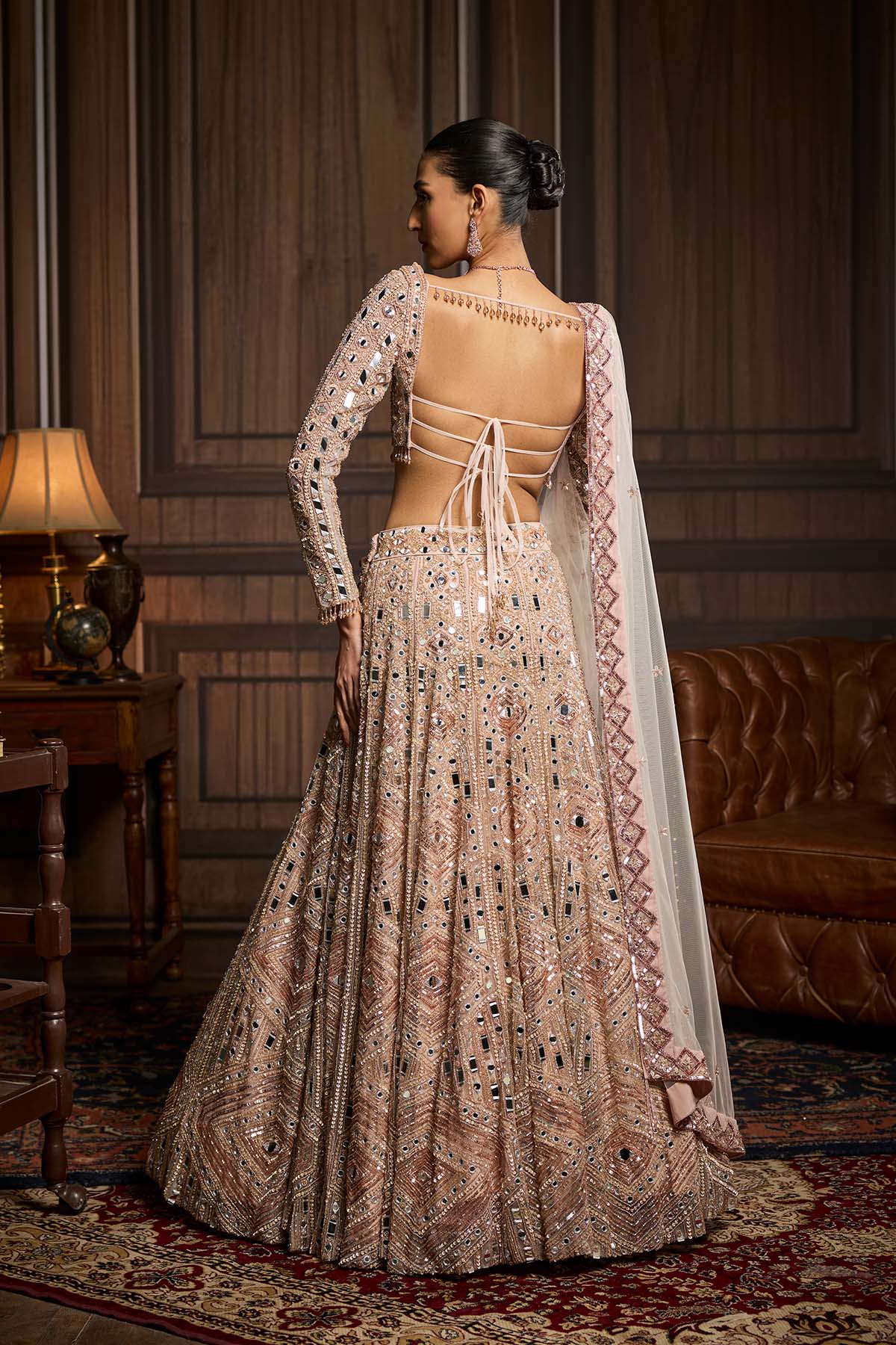Blush Pink Embellished Mirrorwork Lehenga Set