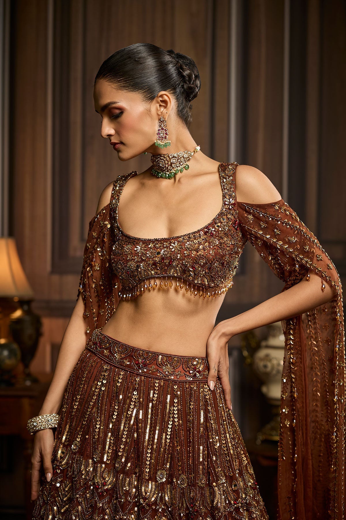 Metallic Gold Embellished Lehenga Set