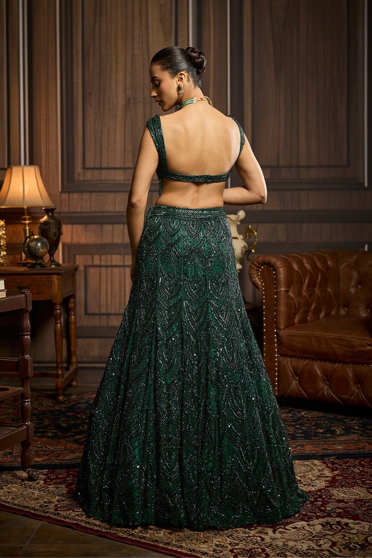 Emerald Green Embellished Mermaid Skirt Set