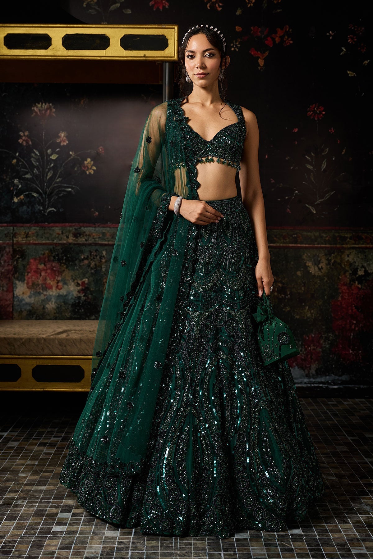 Emerald Green Embellished Lehenga Set - Ready To Ship