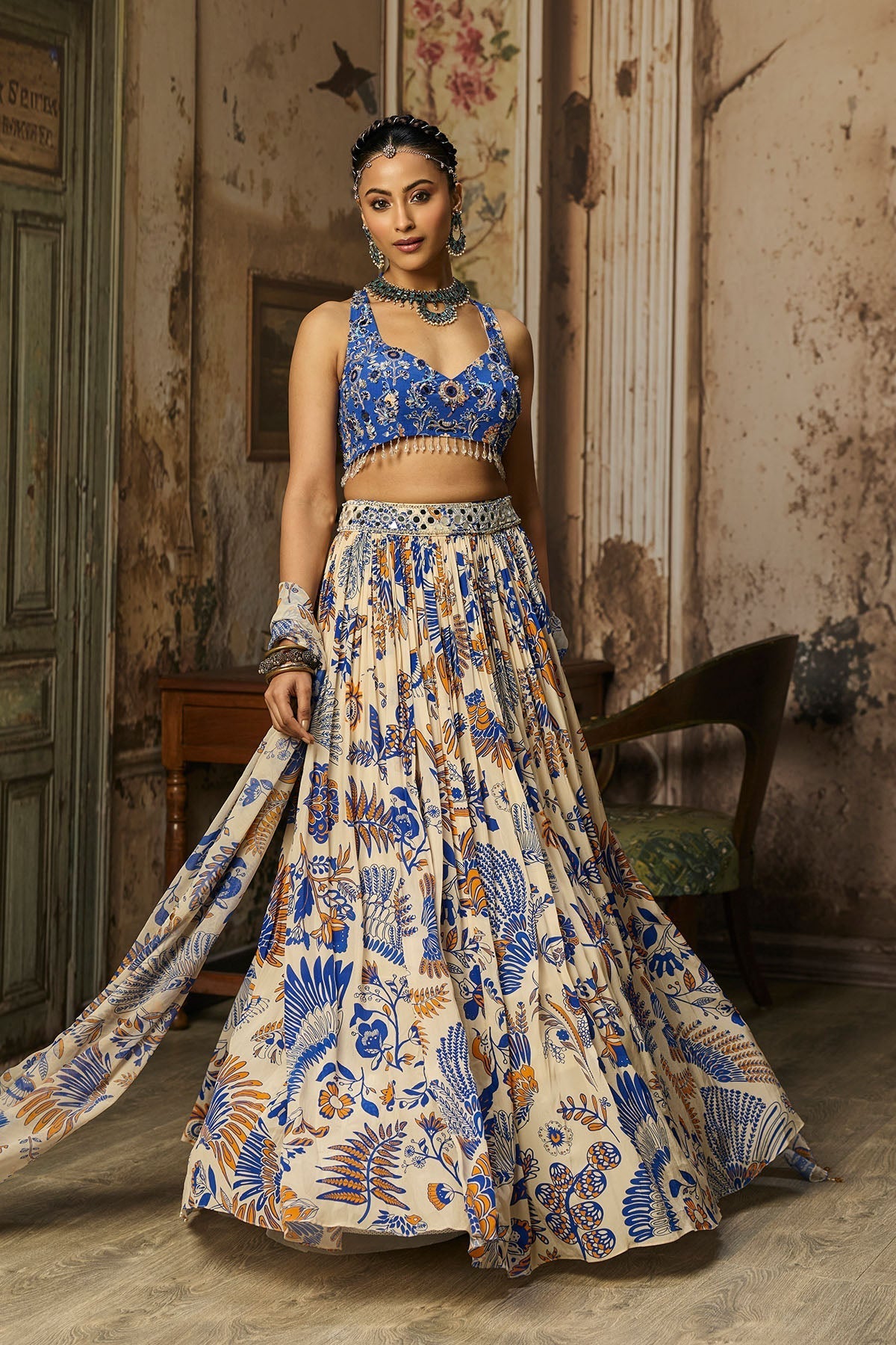 Ivory Printed And Highlighted Lehenga Set - Ready To Ship