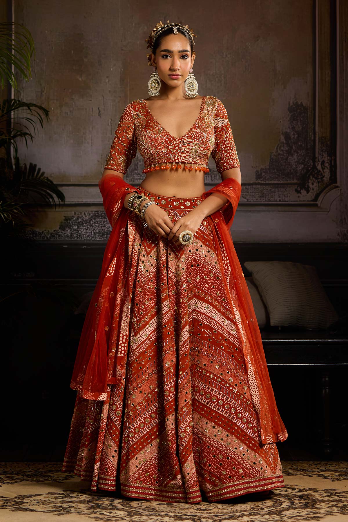 Rust Print and Highlighted Lehenga Set - Ready to Ship