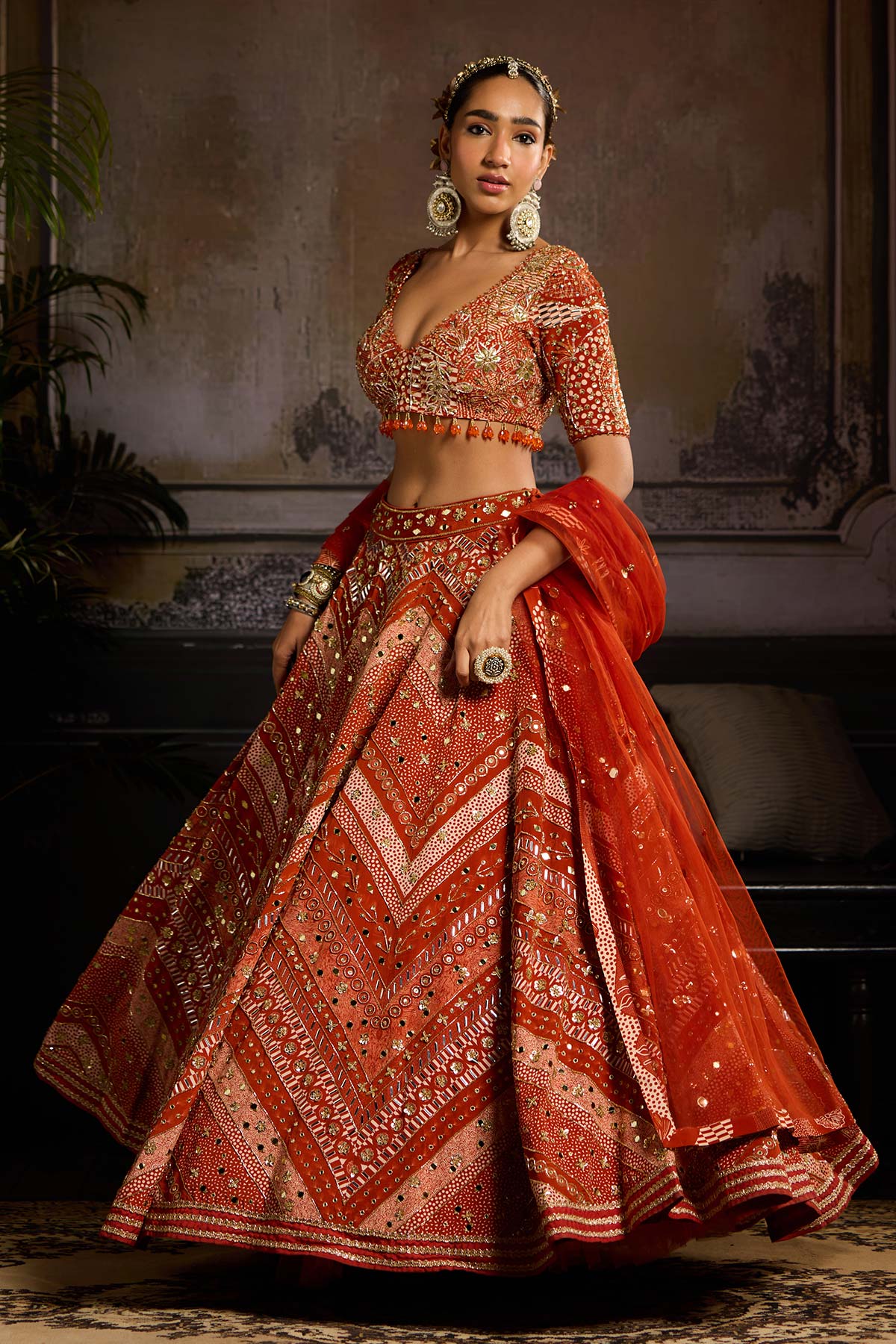Rust Print and Highlighted Lehenga Set - Ready to Ship