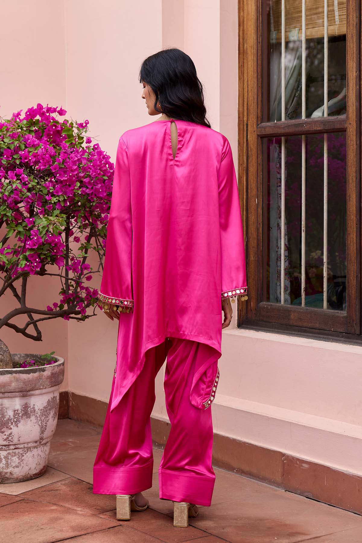 FUSCHIA PINK EMBROIDERED KURTI SET
