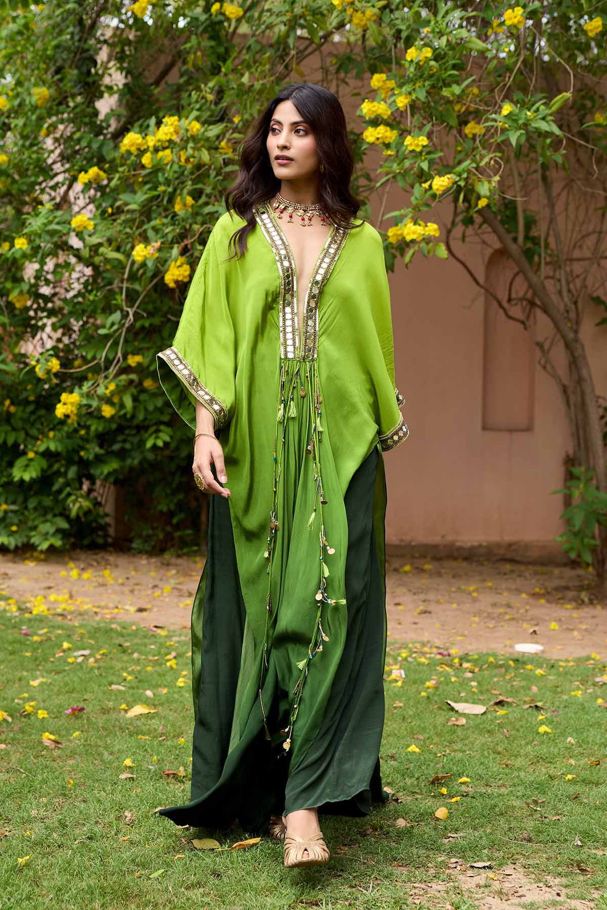 ALGAE GREEN OMBRE KAFTAN SET