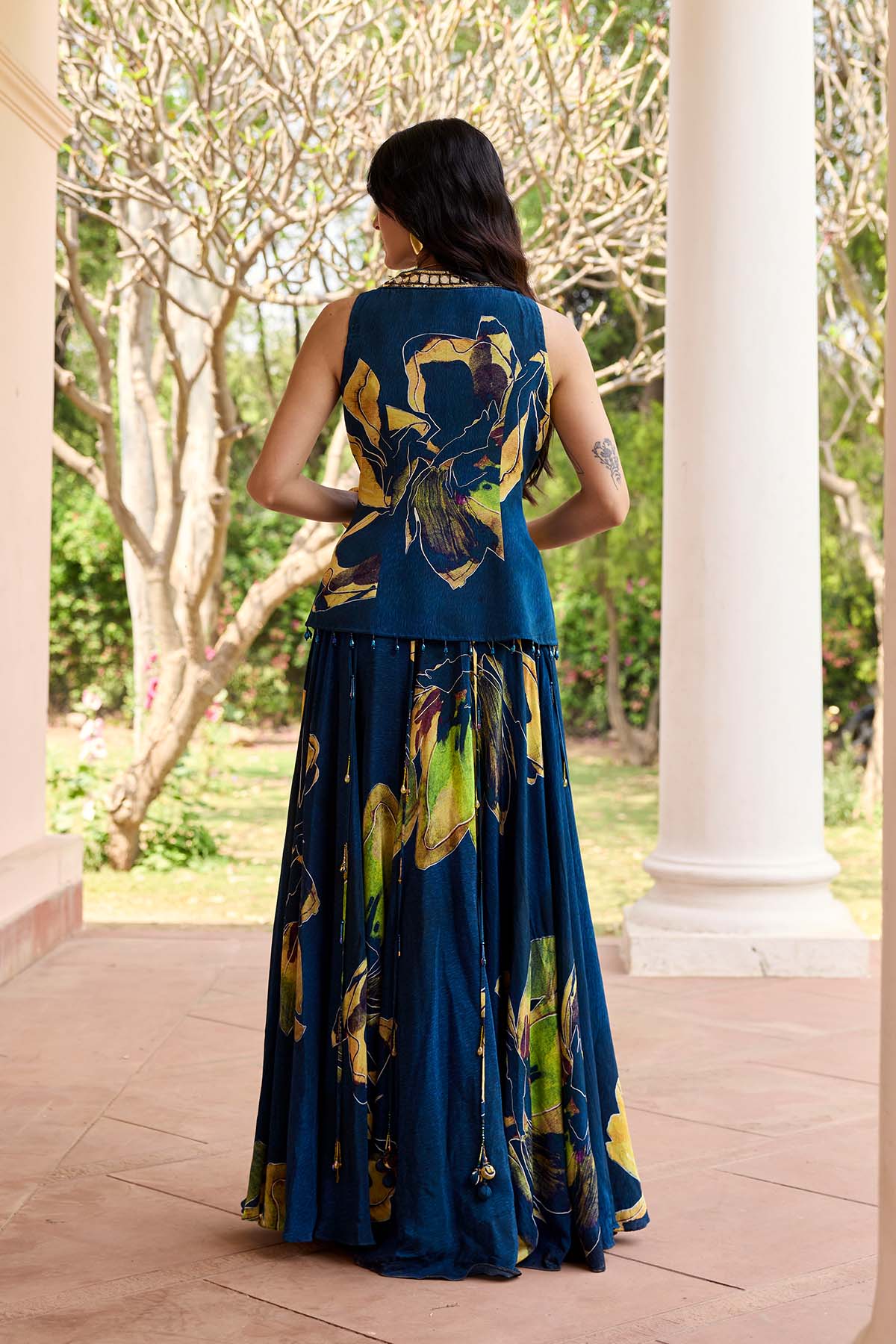 NAVYGOLD FLORAL PRINTED LEHENGA SET