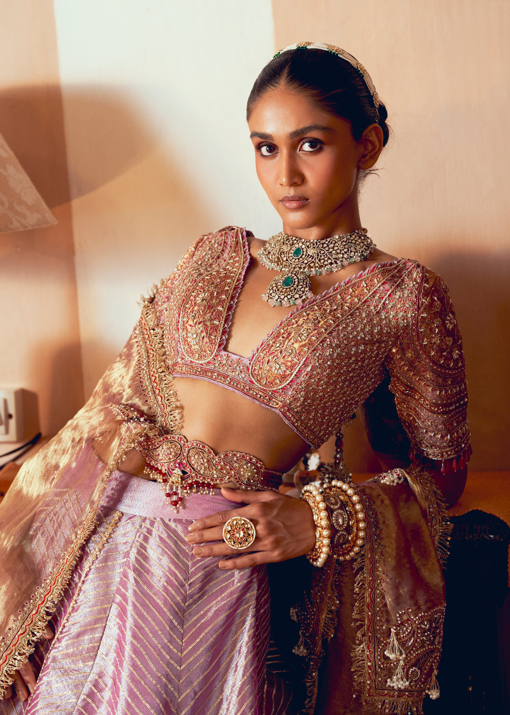 Purple silk zari tissue lehenga set