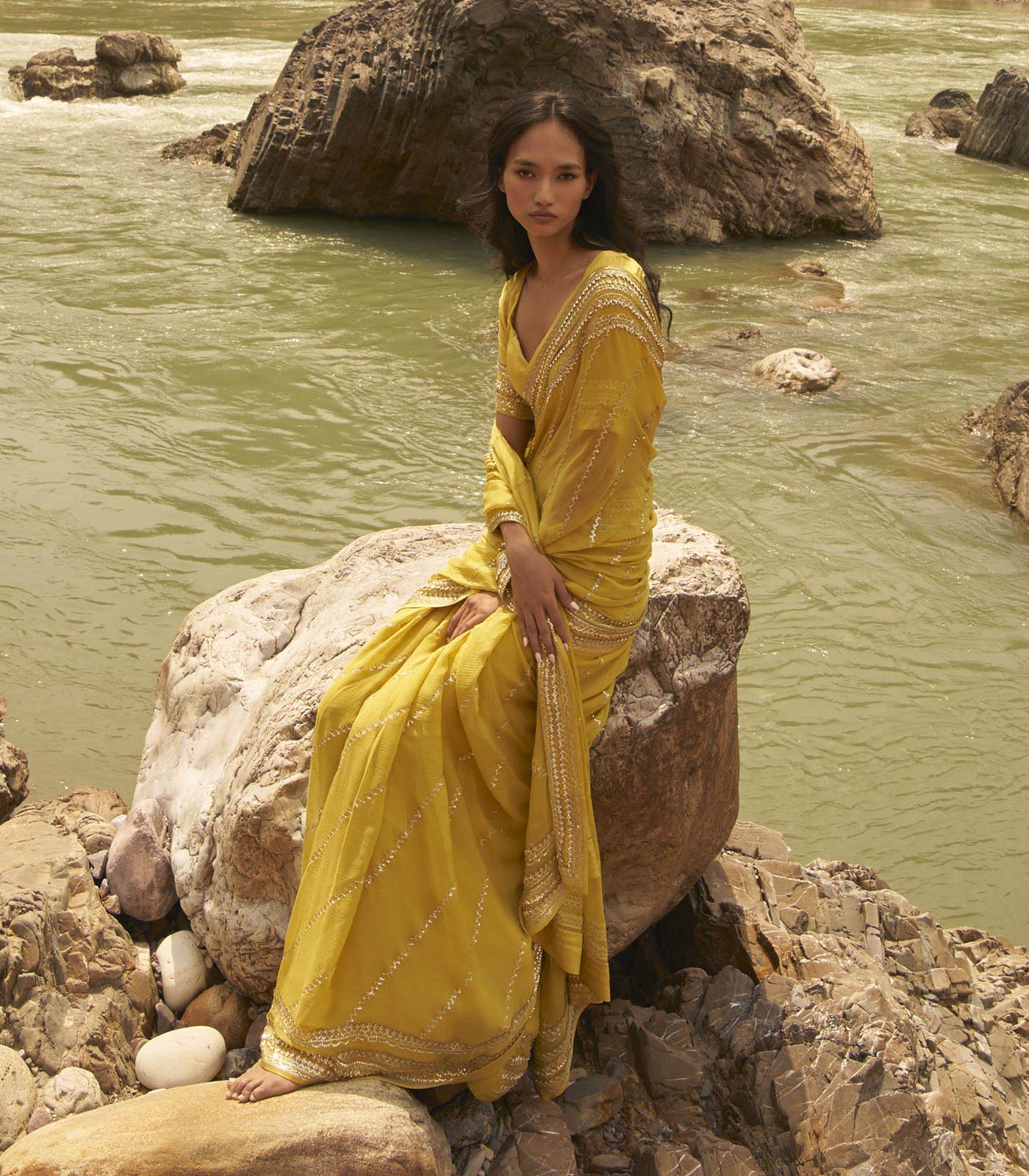 YELLOW CHIFFON SAREE