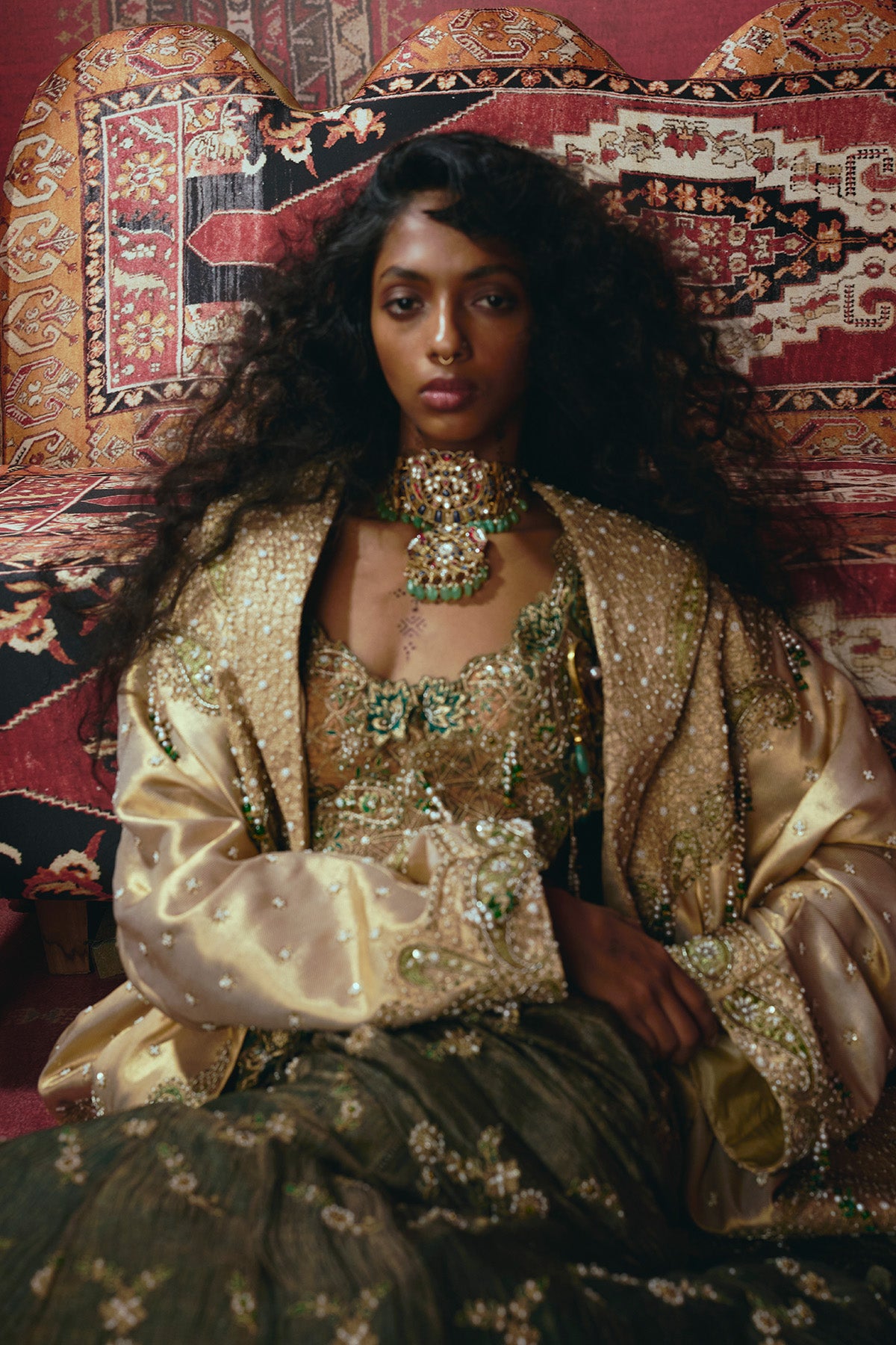 Emerald Green Drape Saree and Blouse Set