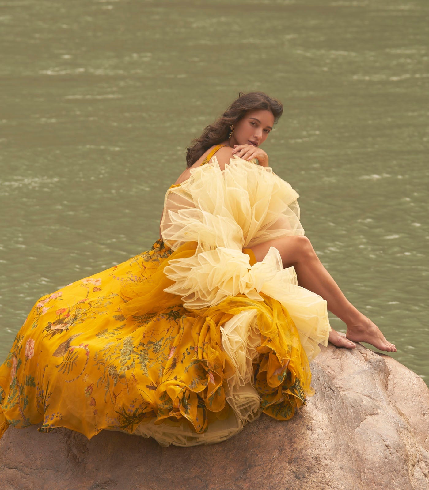 YELLOW PRINTED LEHENGA CAPE SET