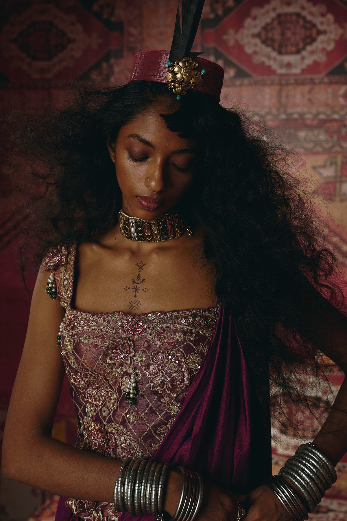 Purple Drape Skirt and Corset Set