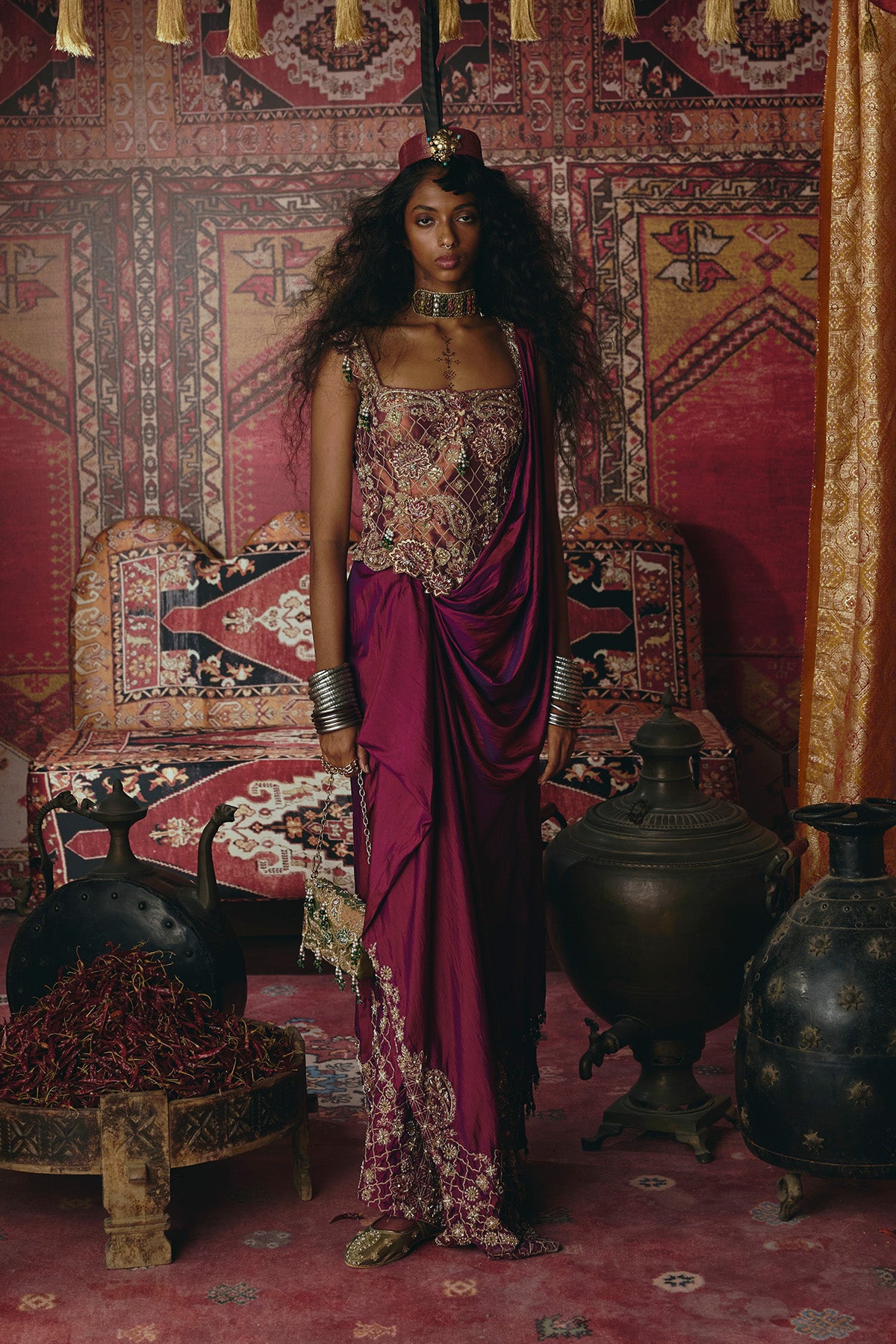 Purple Drape Skirt and Corset Set