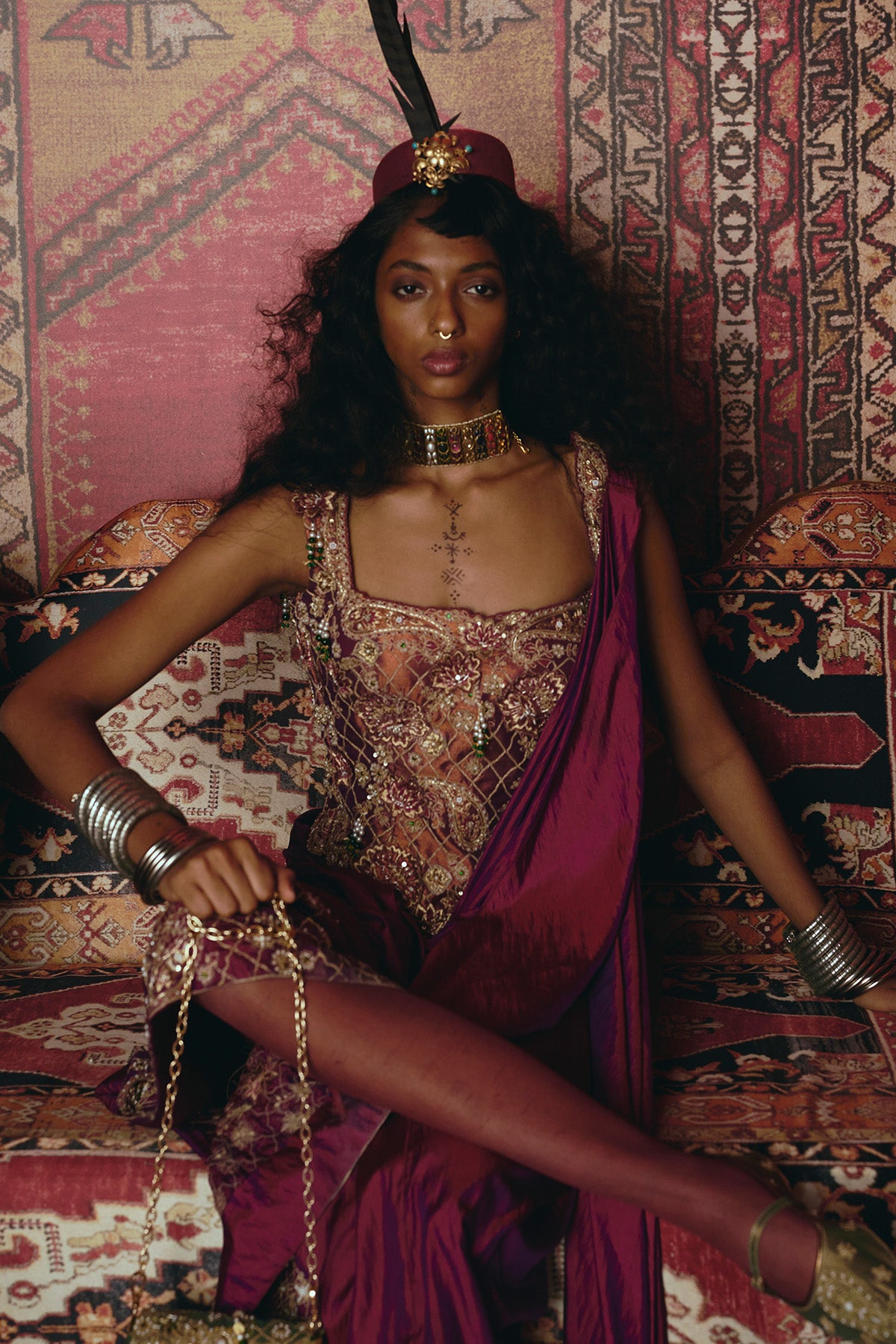 Purple Drape Skirt and Corset Set