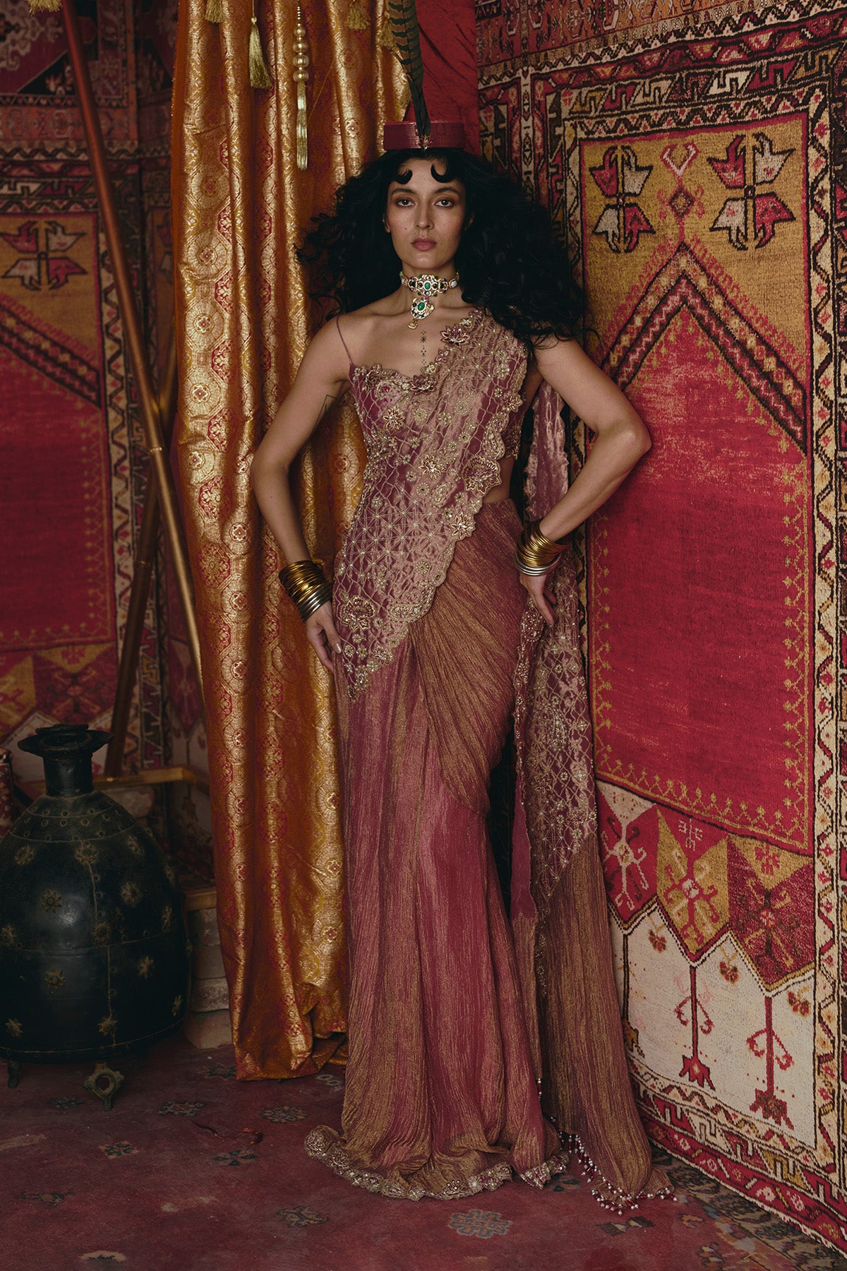 Blush Pink Drape Saree and Blouse Set