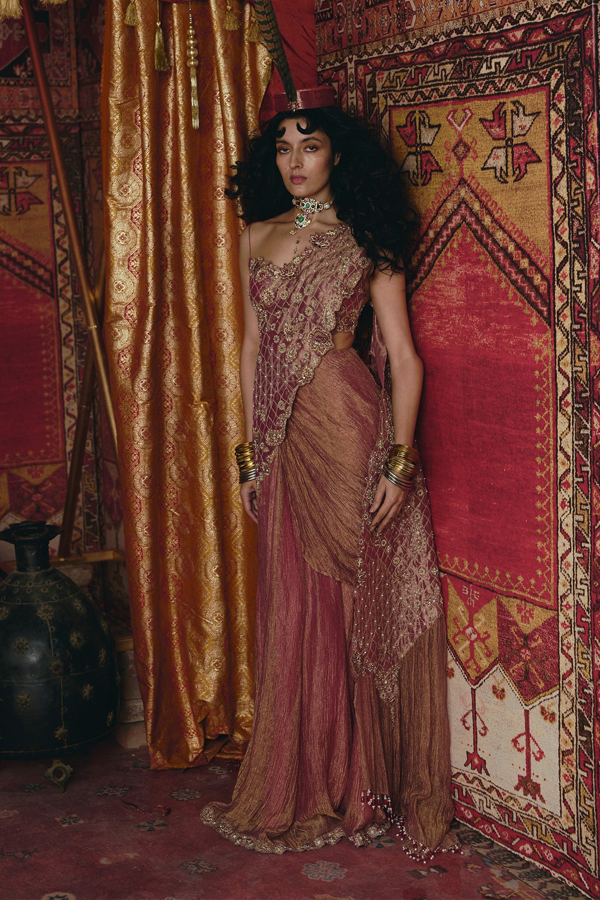 Blush Pink Drape Saree and Blouse Set