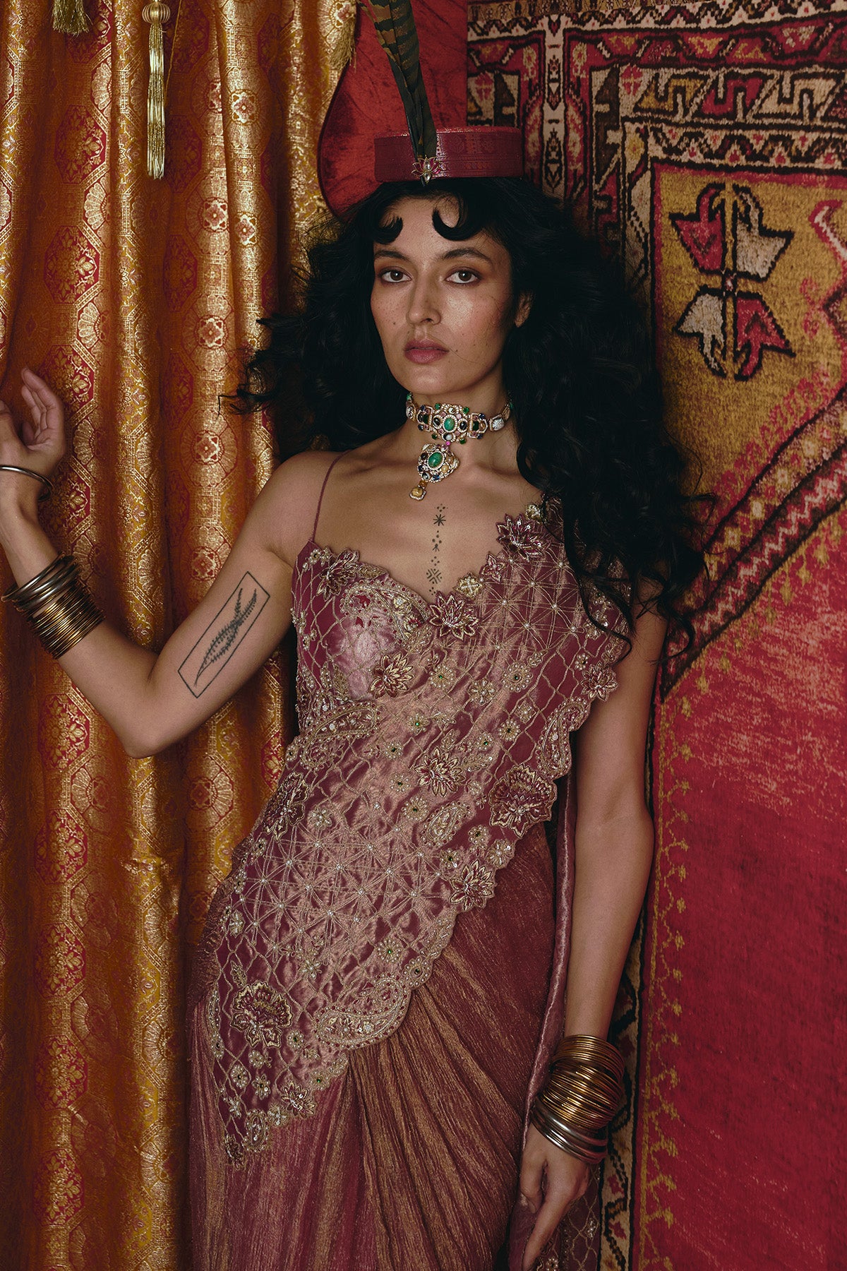 Blush Pink Drape Saree and Blouse Set