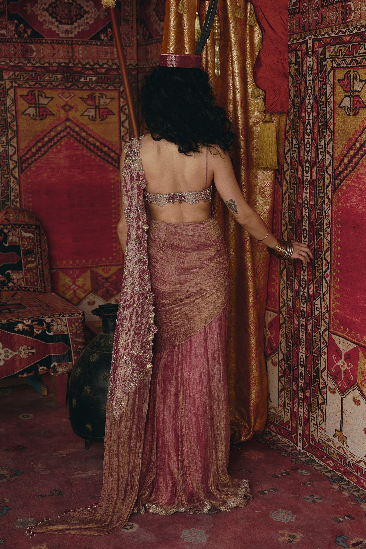 Blush Pink Drape Saree and Blouse Set