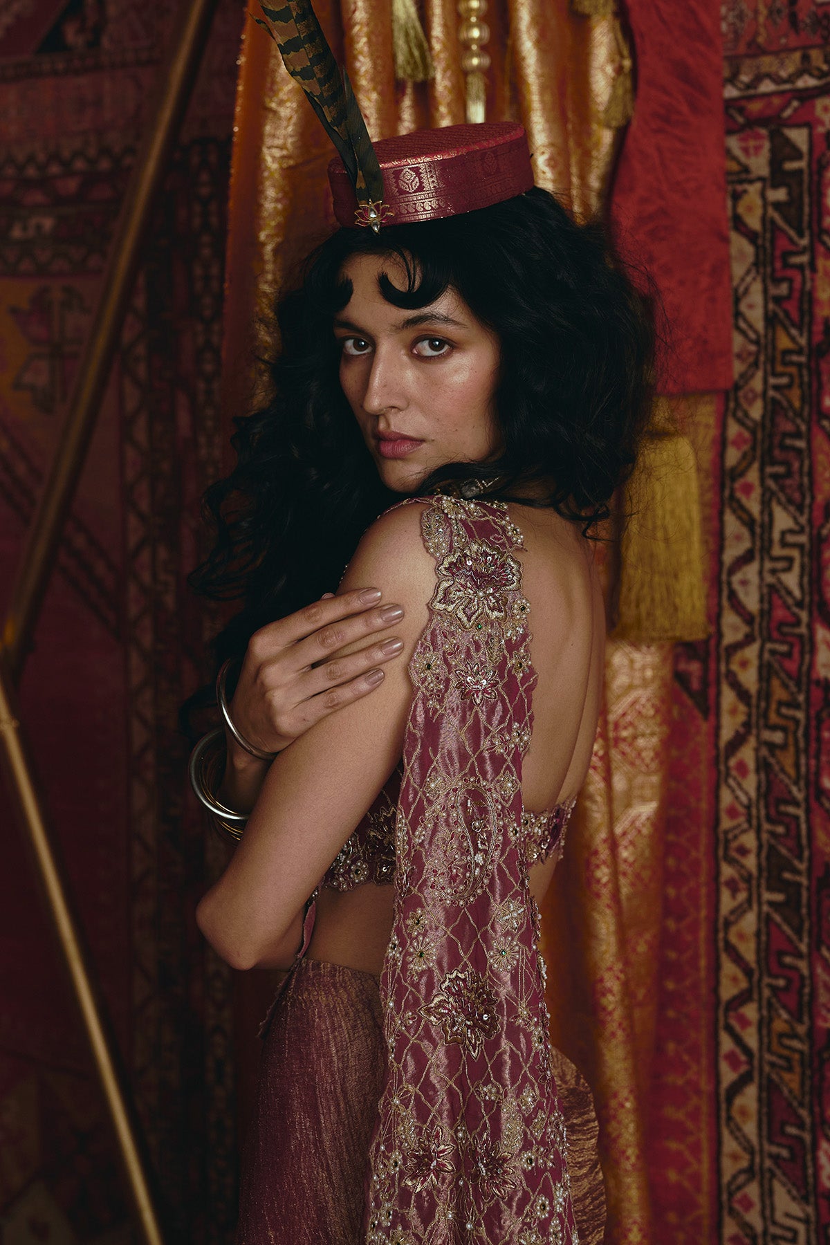 Blush Pink Drape Saree and Blouse Set