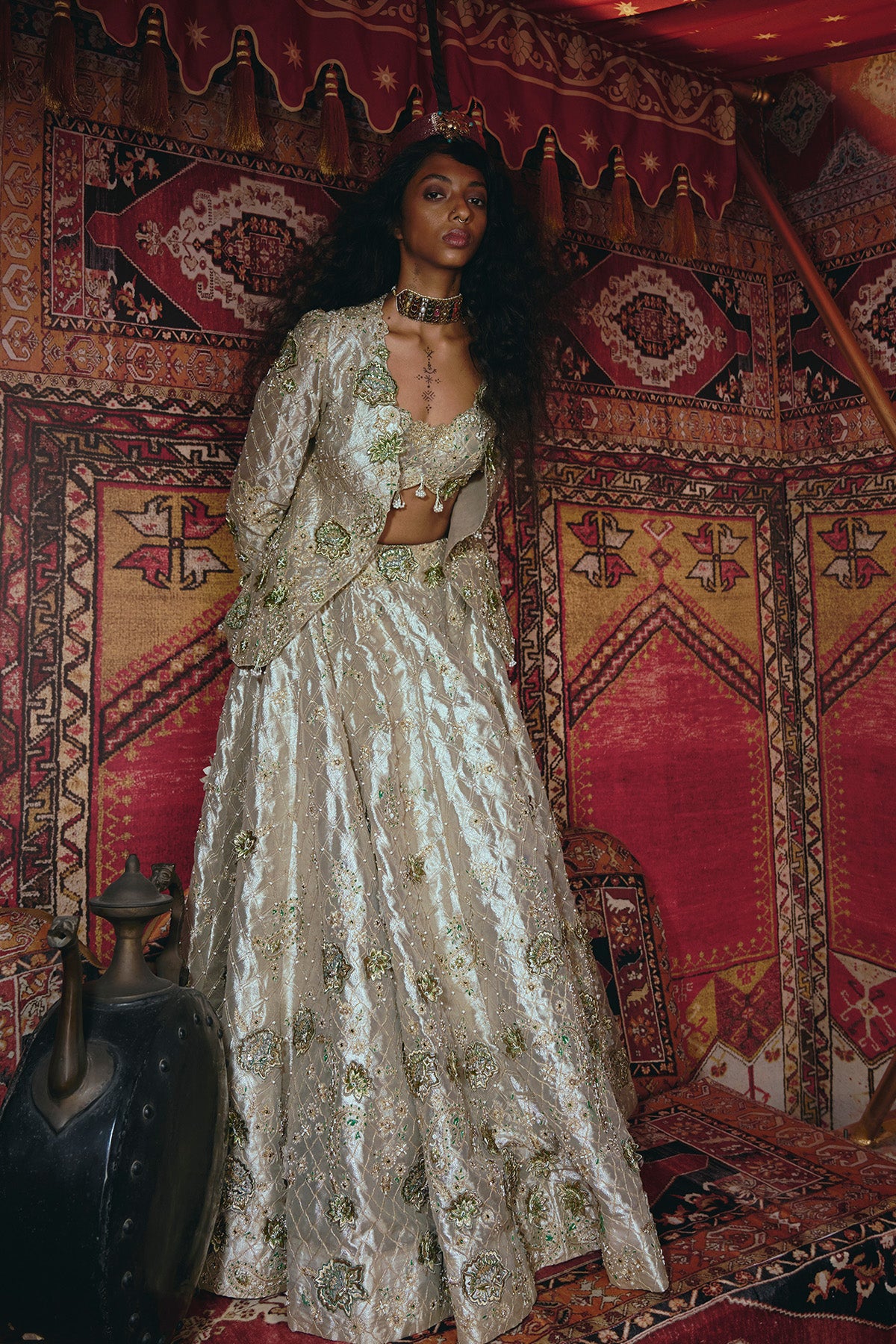 Pearl Gold 3D Flower Lehenga Set