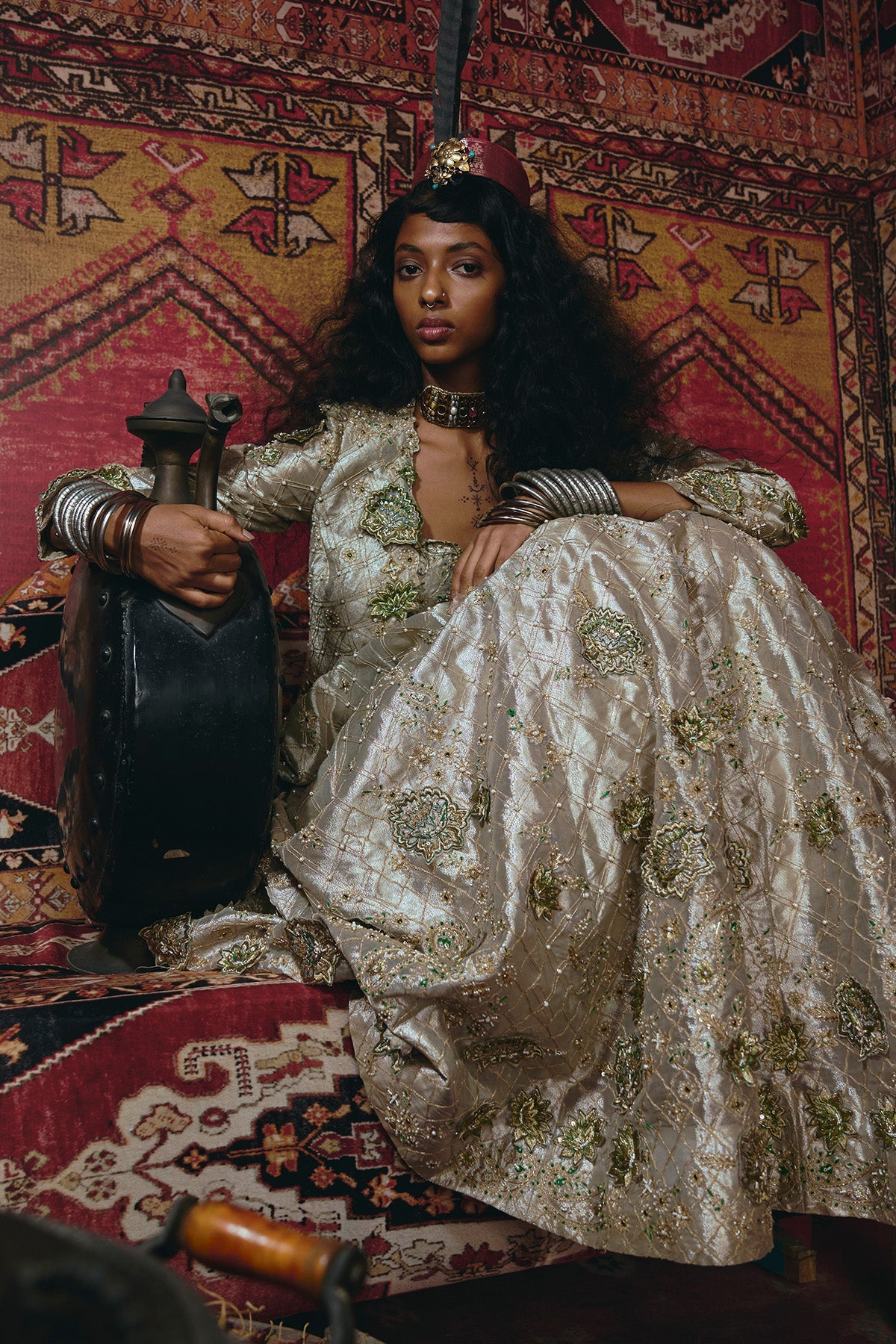 Pearl Gold 3D Flower Lehenga Set