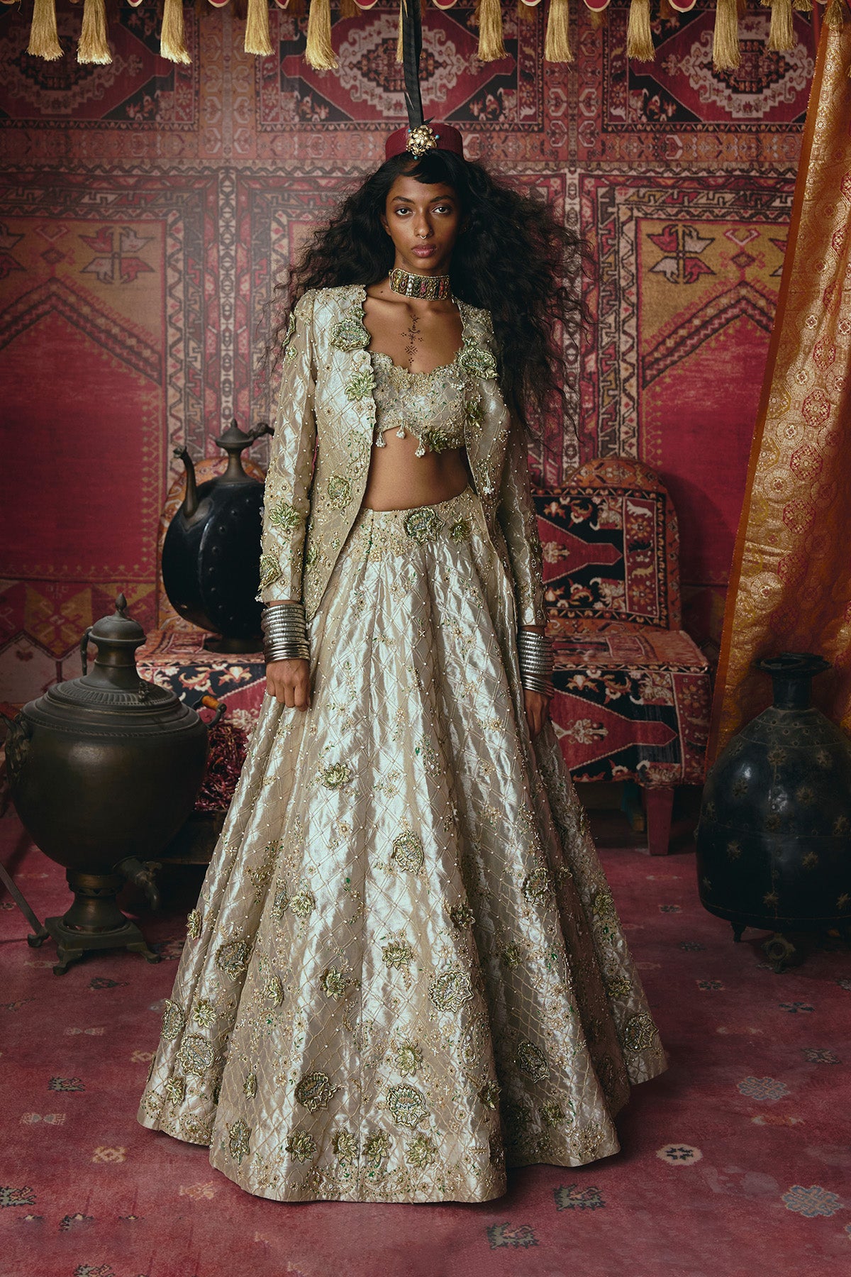 Pearl Gold 3D Flower Lehenga Set